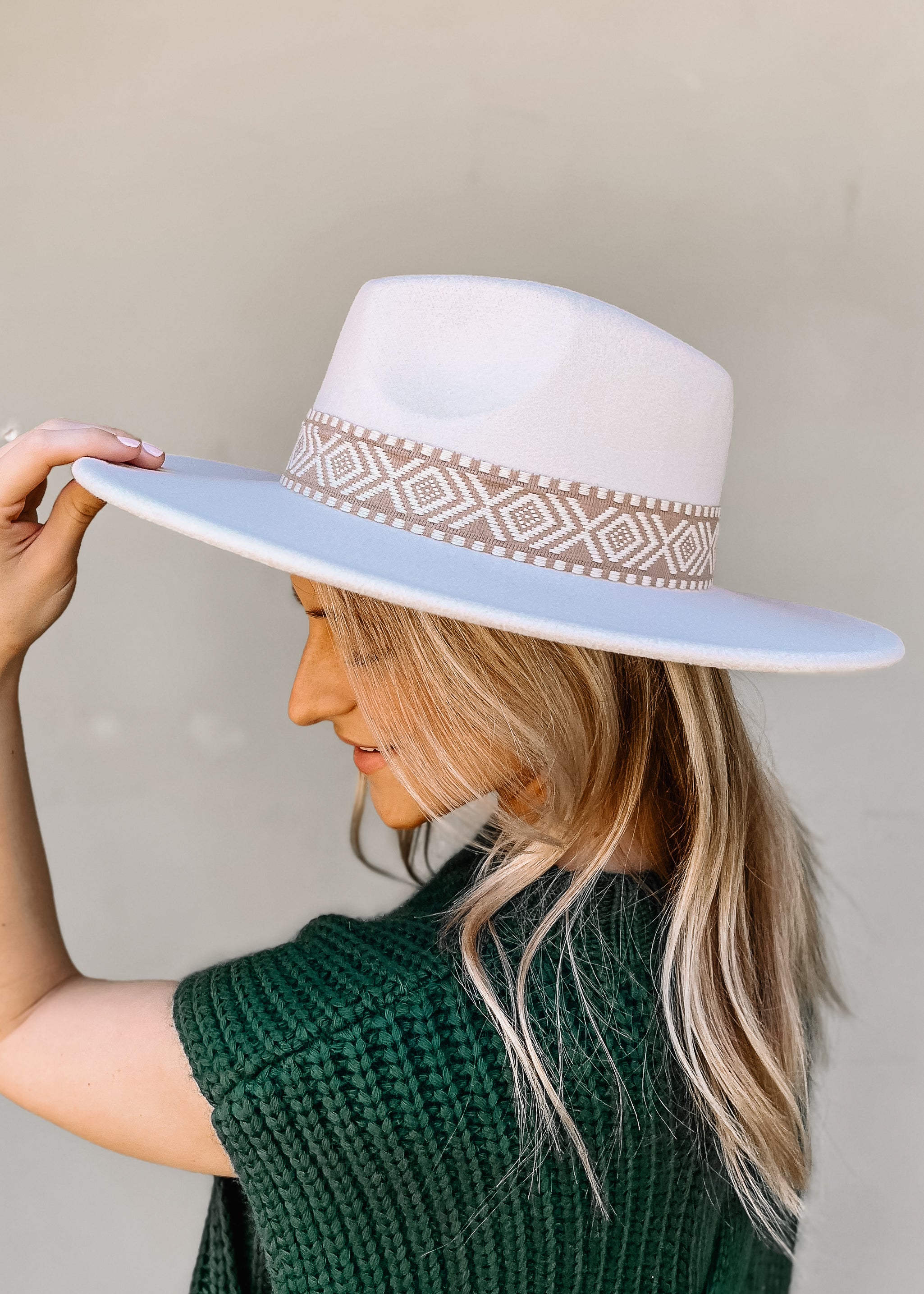 Taupe Embroidered Band Hat, Beige