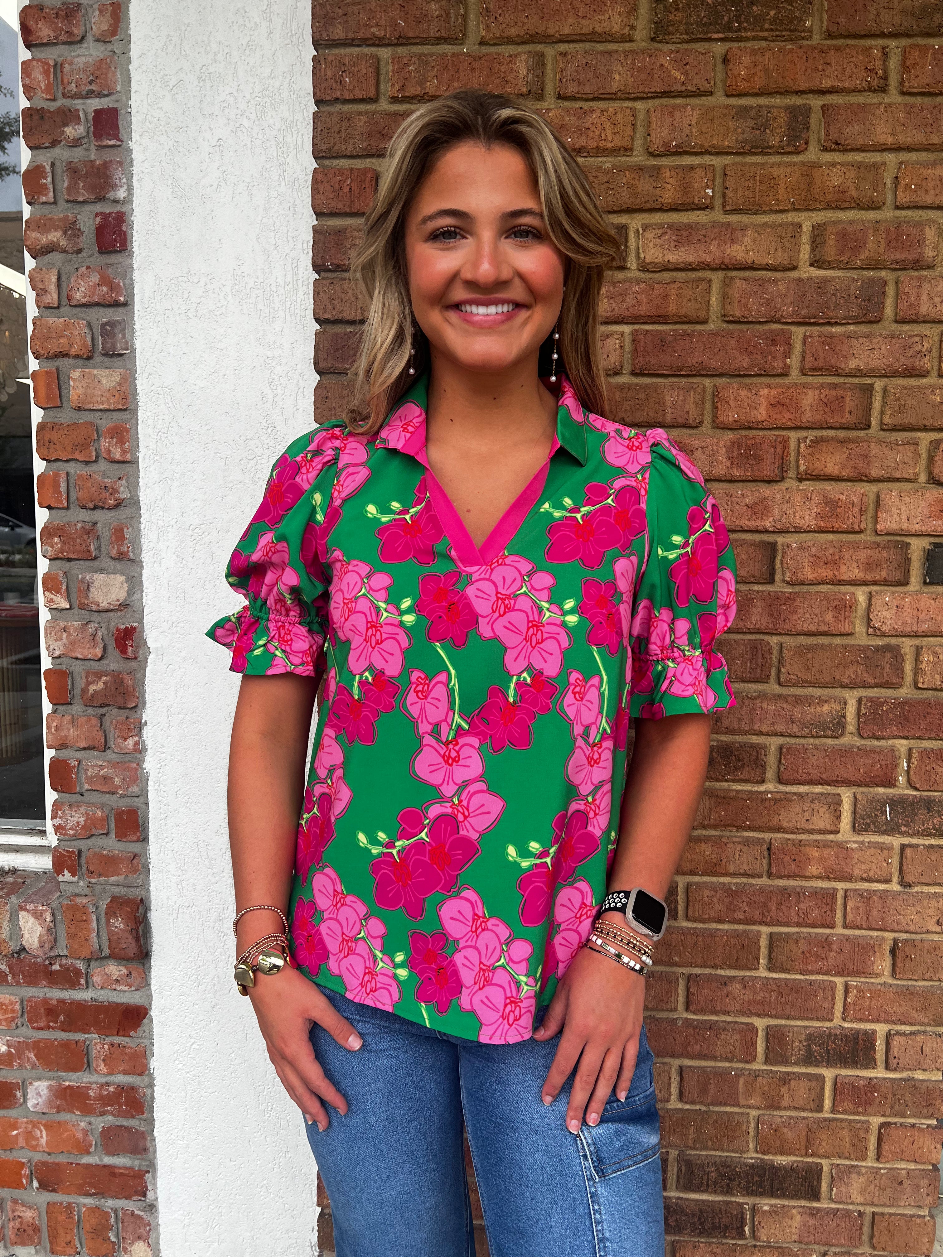 Celina Pink/Green Floral Top