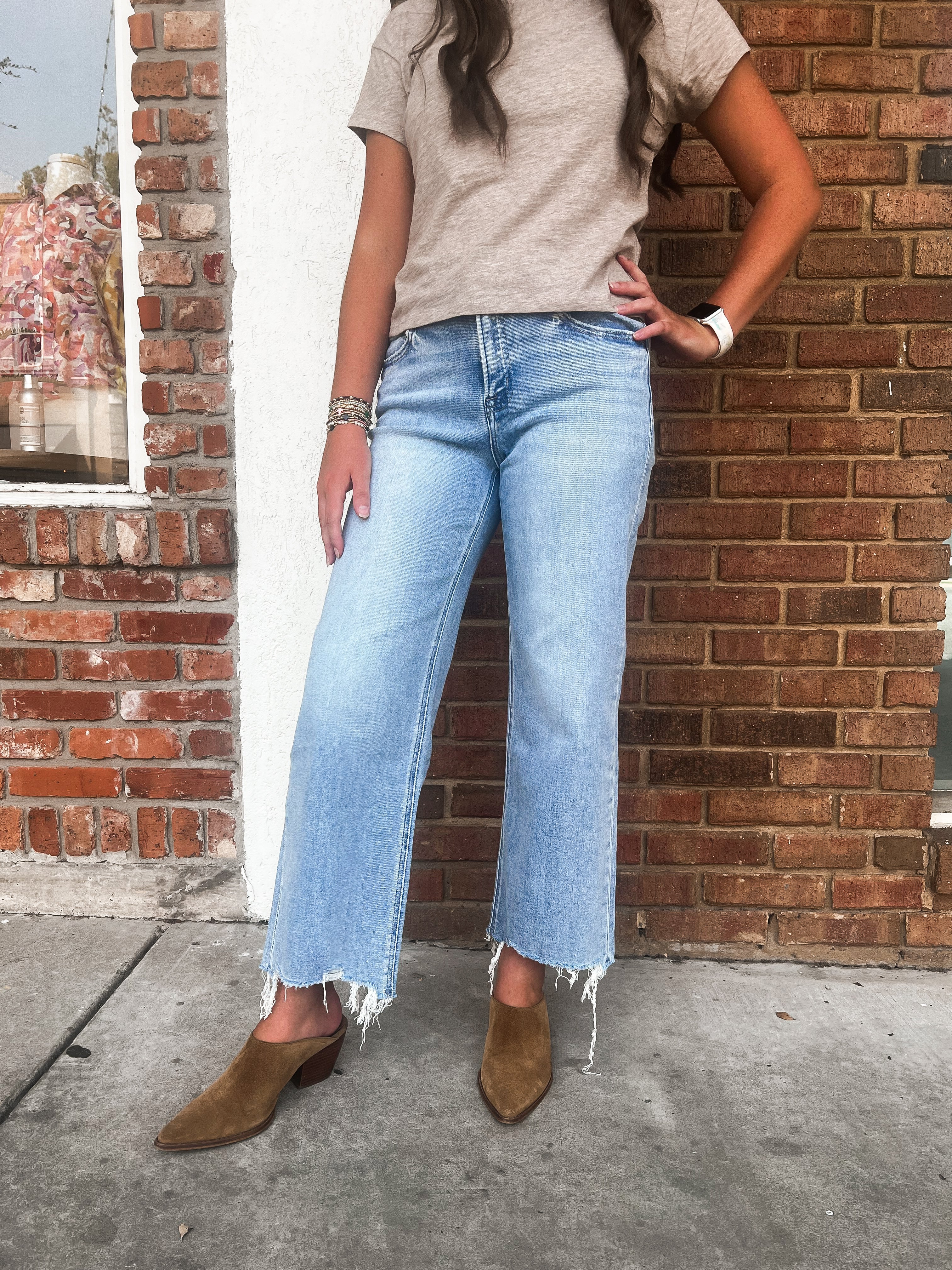 Vervet: High Rise Distressed Wide Leg Jeans
