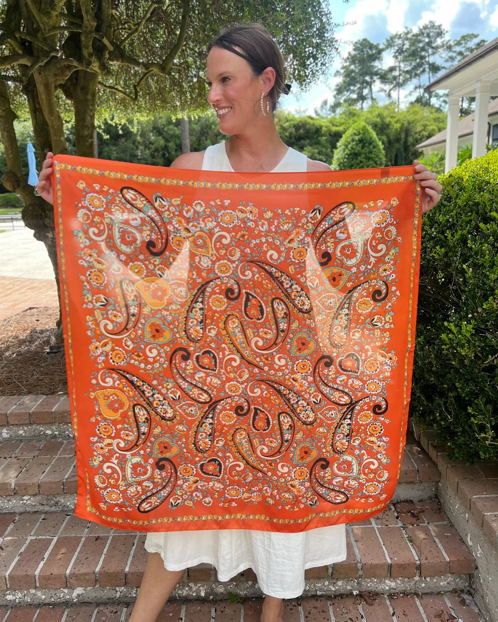 Caroline Hill: Lottie Paisley Print Scarf Orange