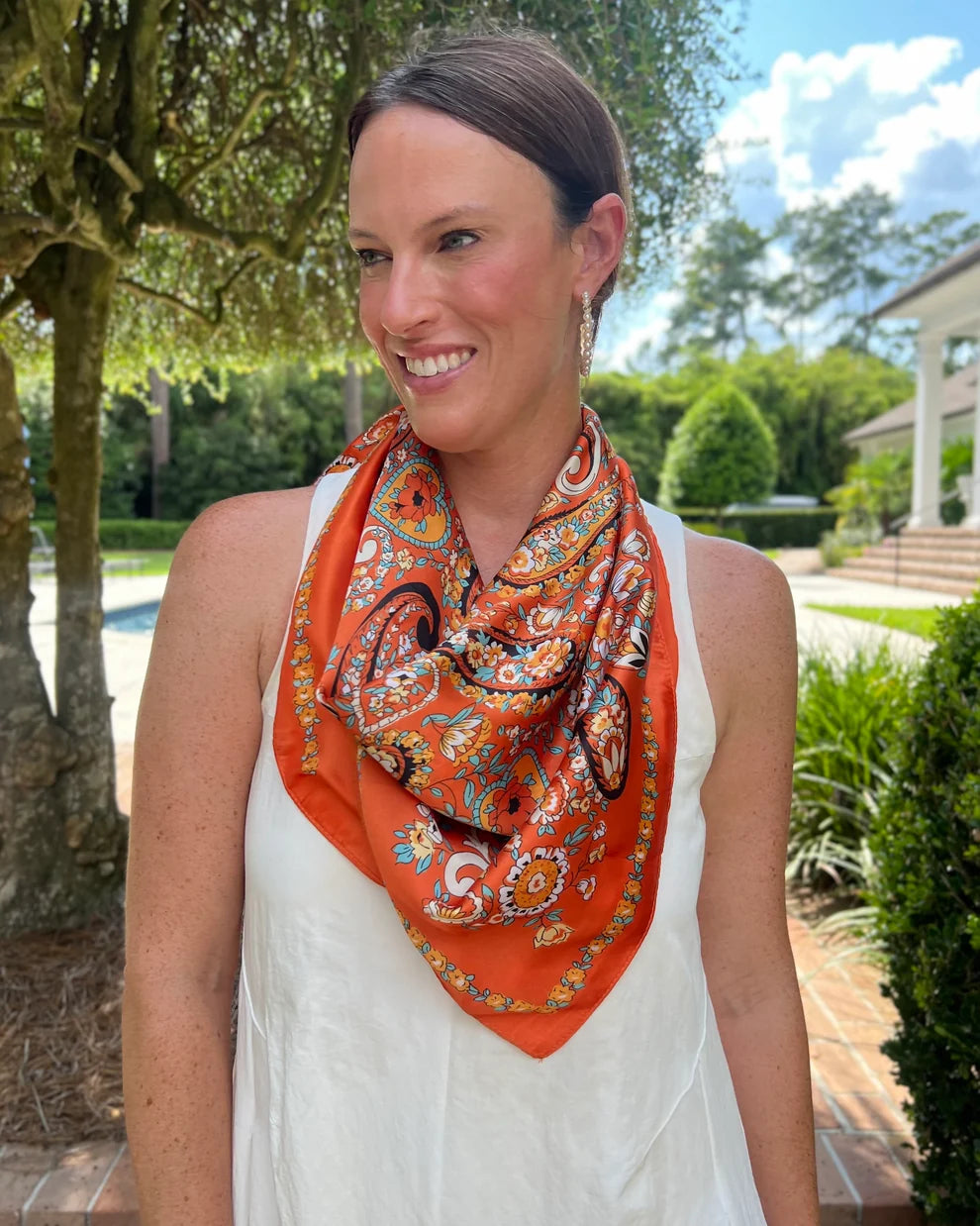 Caroline Hill: Lottie Paisley Print Scarf Orange