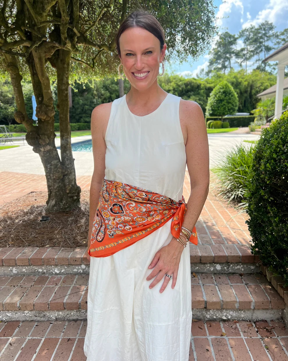 Caroline Hill: Lottie Paisley Print Scarf Orange