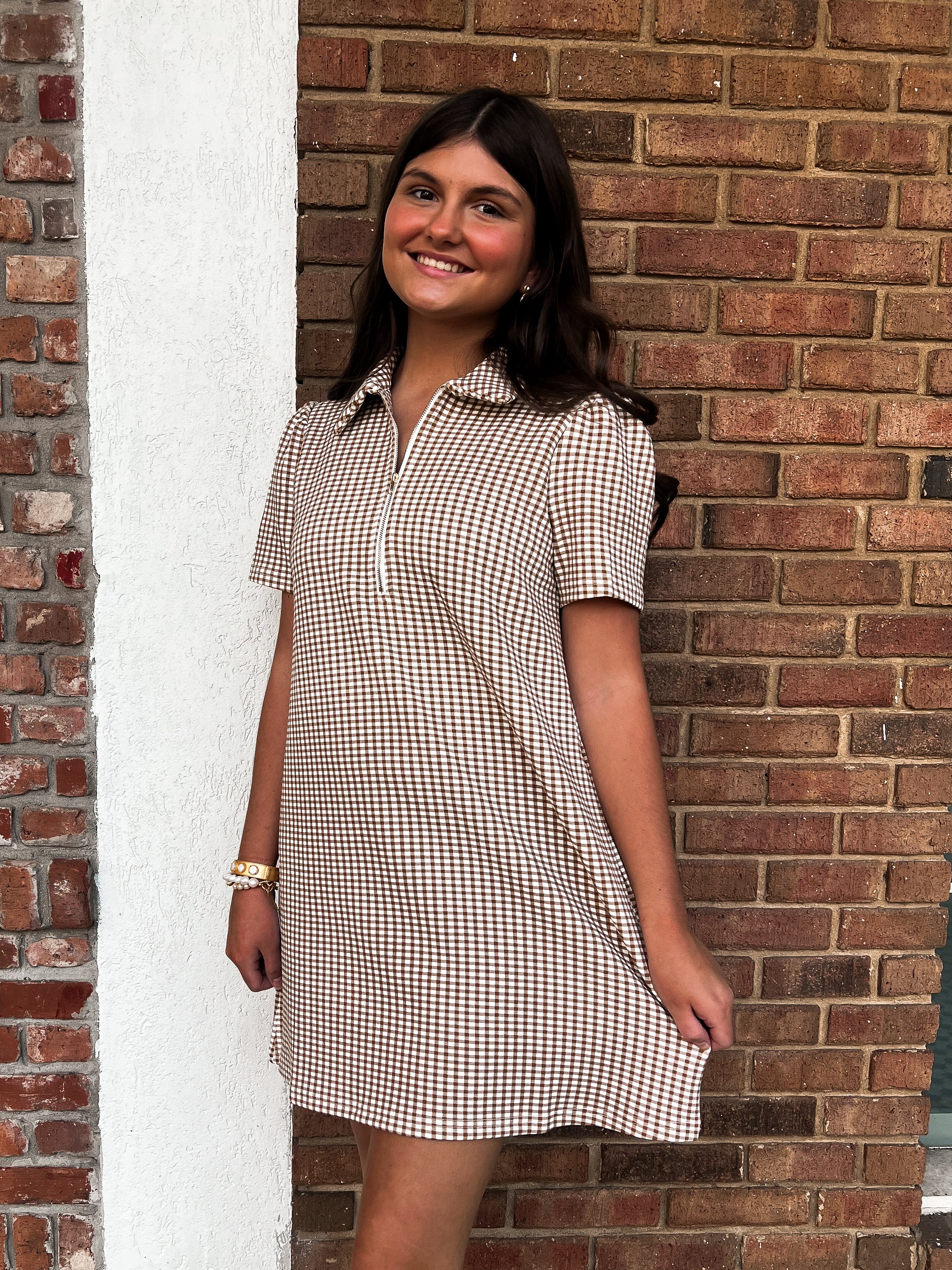 Camel Gingham Dress