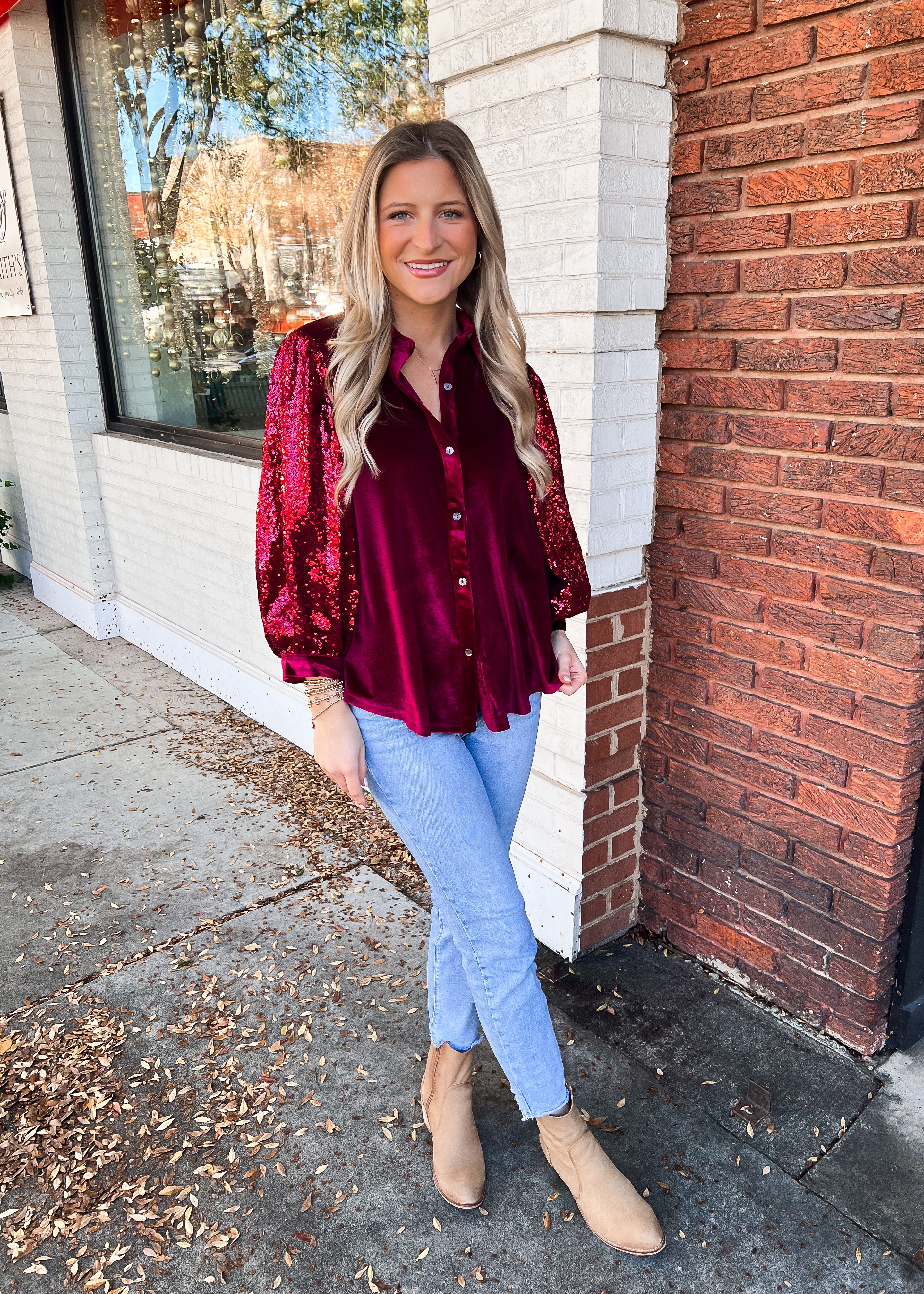 Ruby Sequined Button Up