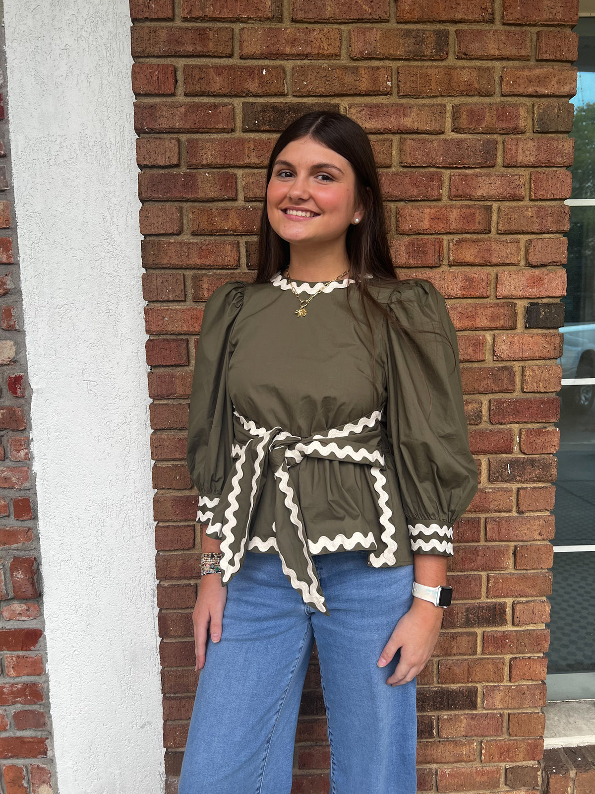 Vivian Olive Ric Rac Top