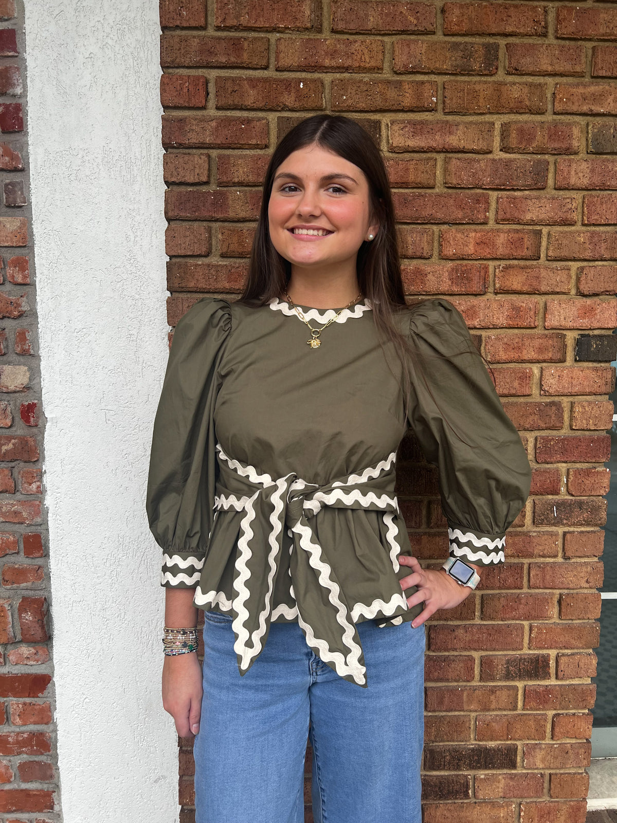 Vivian Olive Ric Rac Top