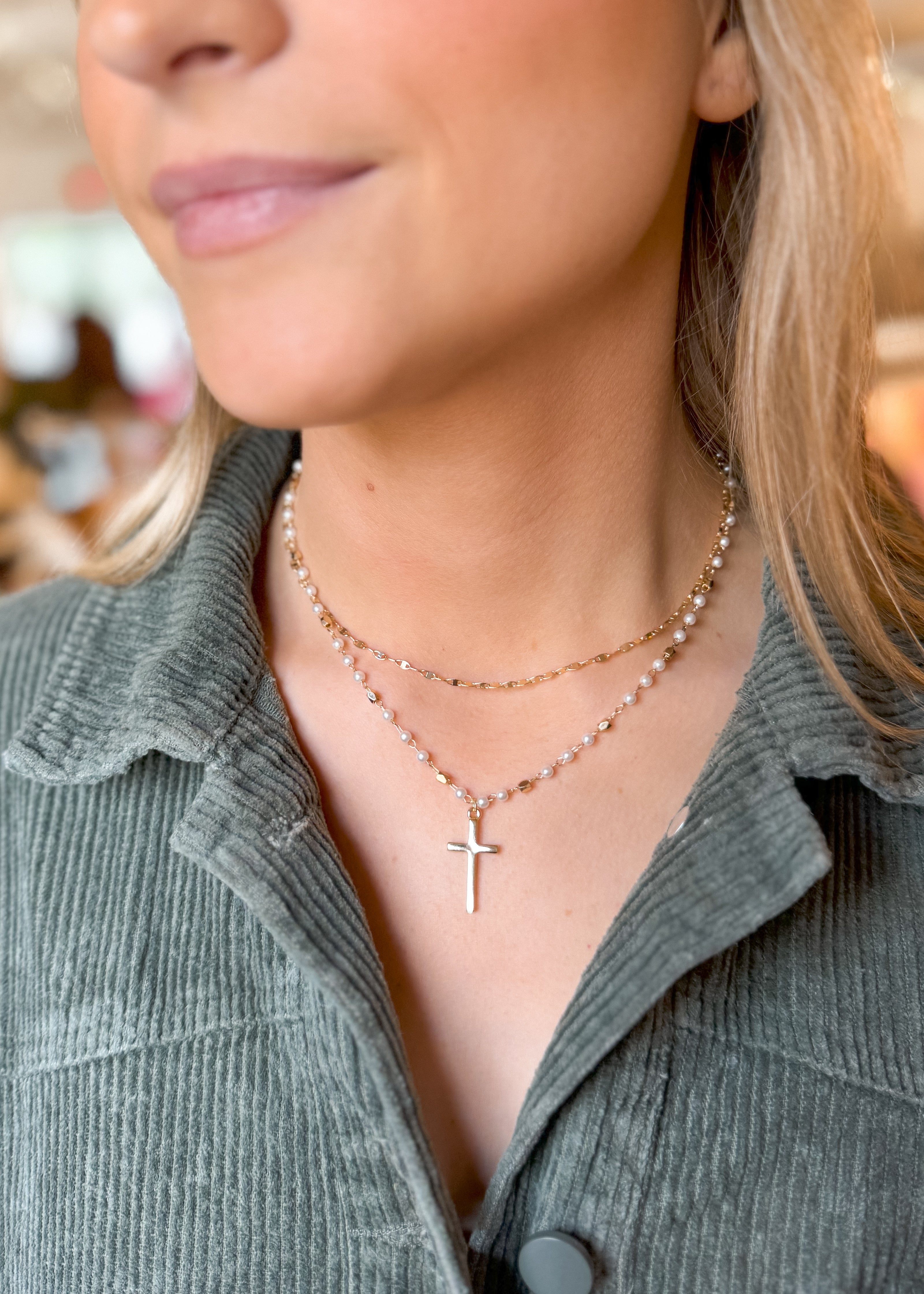 Cross + Pearl Necklace