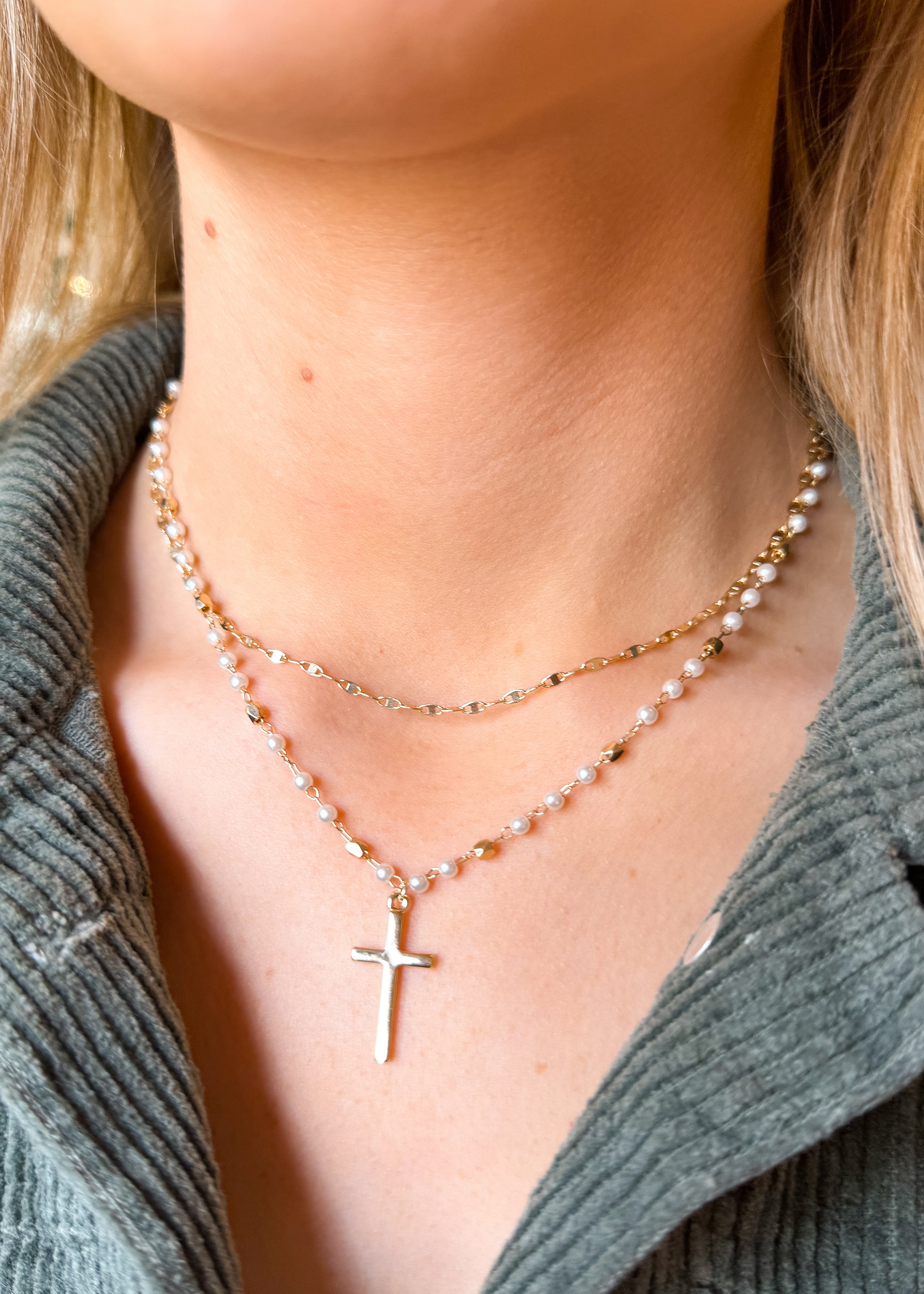 Cross + Pearl Necklace