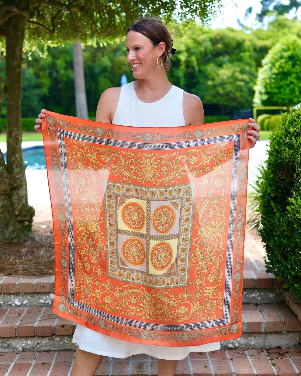 Caroline Hill: Mylah Medallion Print Scarf Orange
