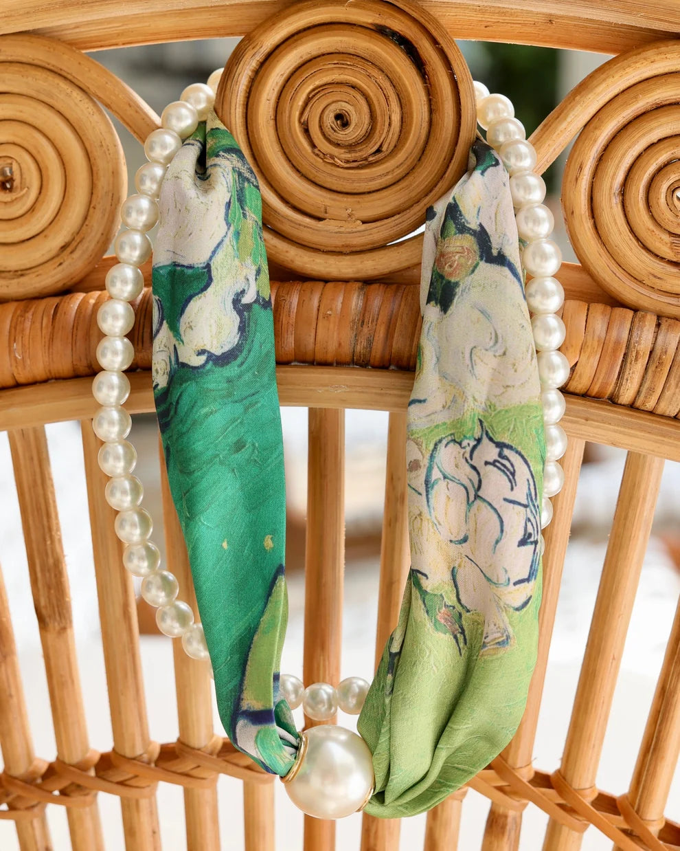 Caroline Hill: Green Two Strand Pearl Scarf Necklace