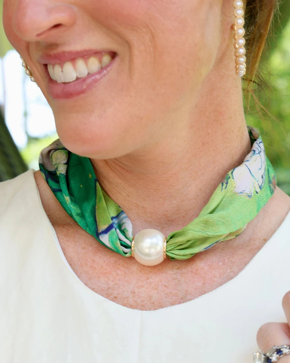 Caroline Hill: Green Two Strand Pearl Scarf Necklace