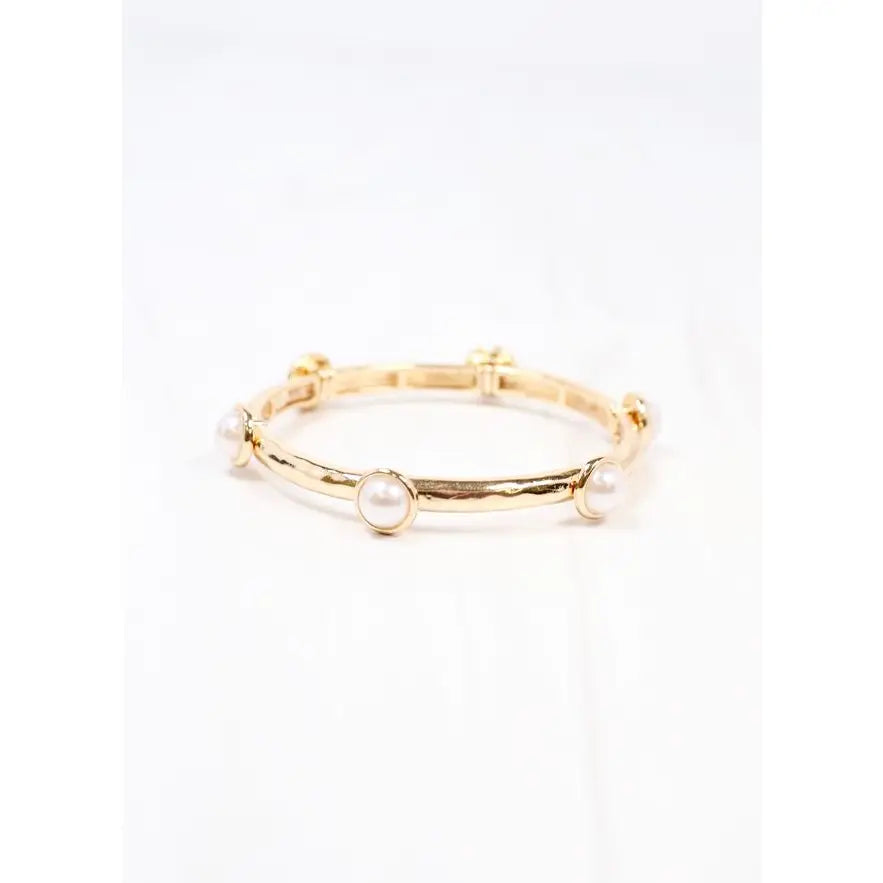 Caroline Hill: Mona Pearl Stretch Bracelet Gold