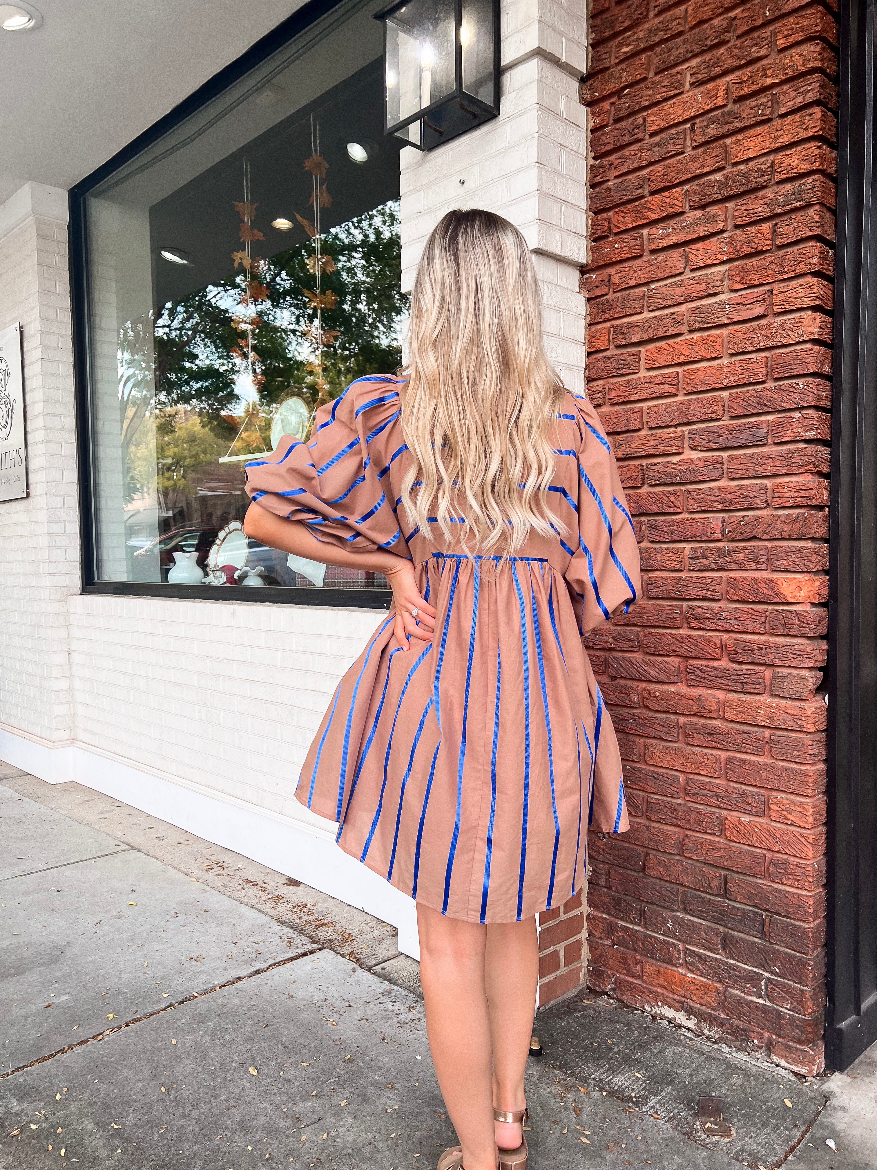 Cindy Striped Mocha Dress