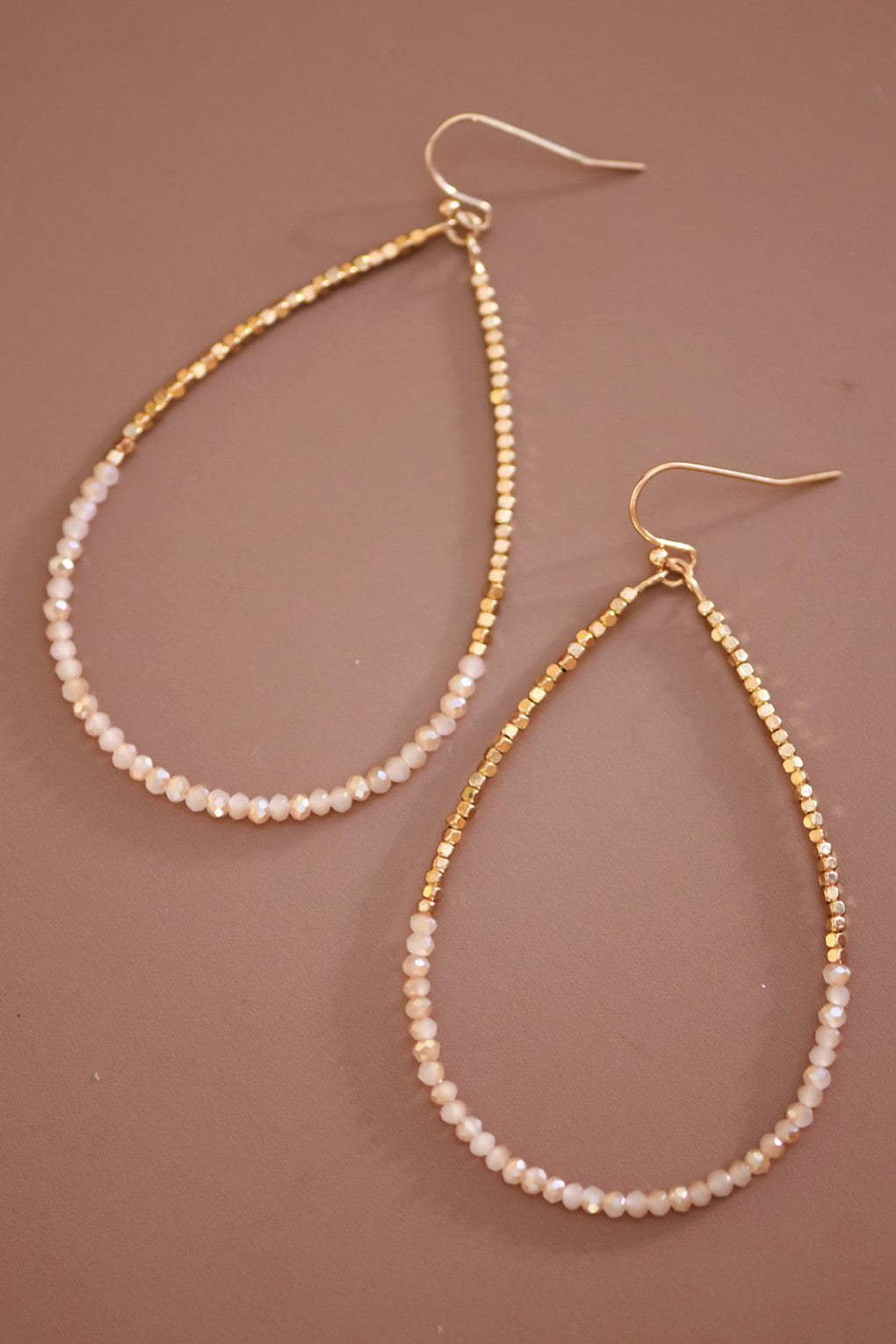 Teardrop Wire Beaded Earrings With Glass Crystals