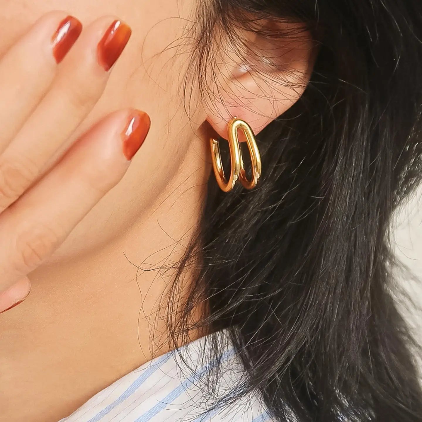 Flanerie: Lucille 18K Gold Non-Tarnish Double C Hoop Earring