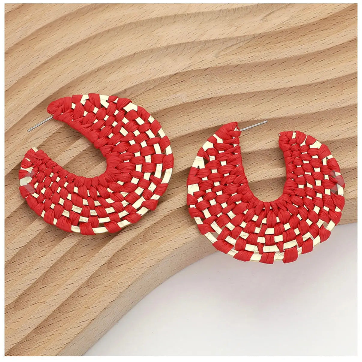 Pierce + Hide: Red and Gold Raffia Hoop Earrings