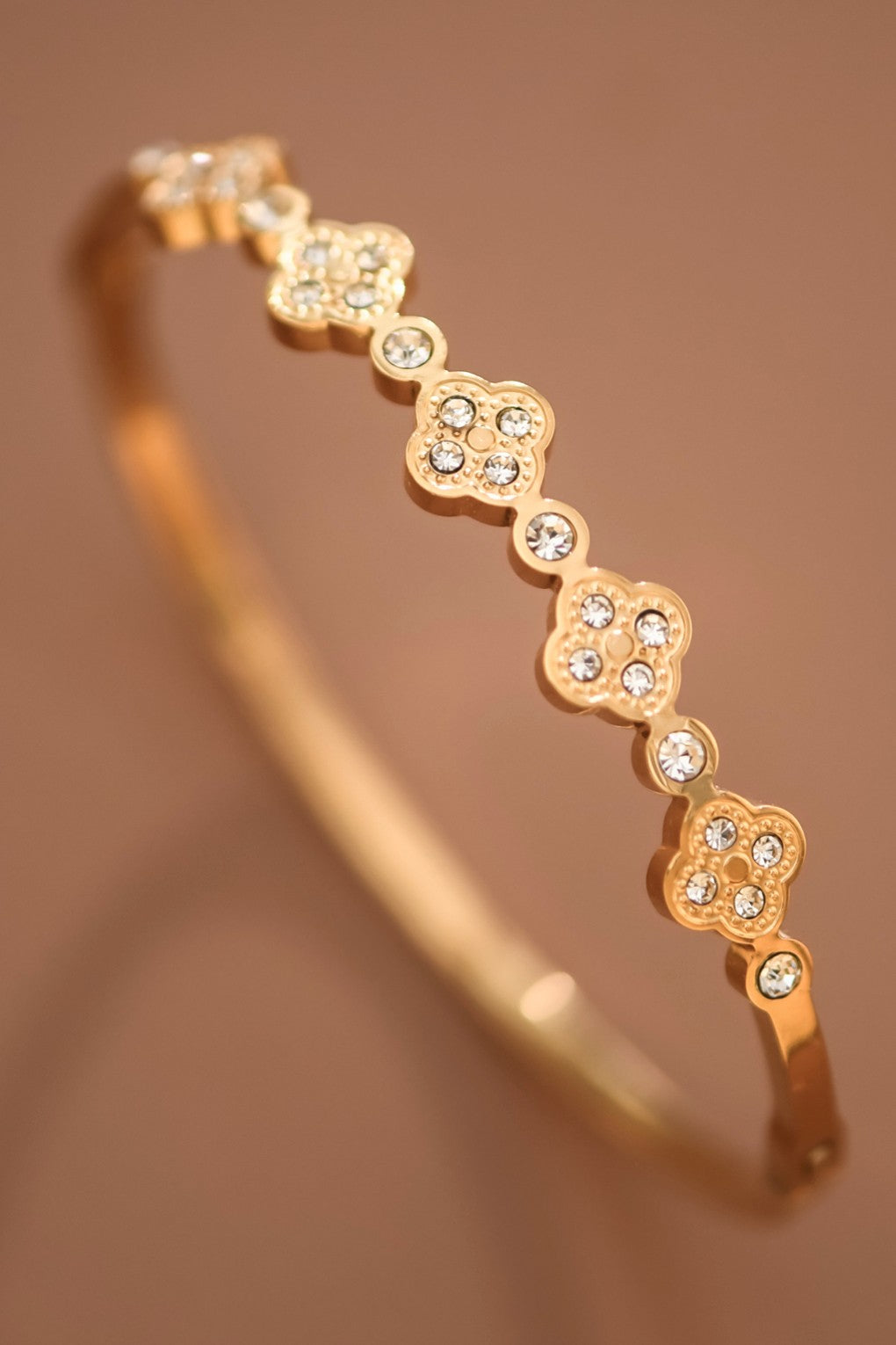 Gold Stainless Steel Bracelet with Rhinestones