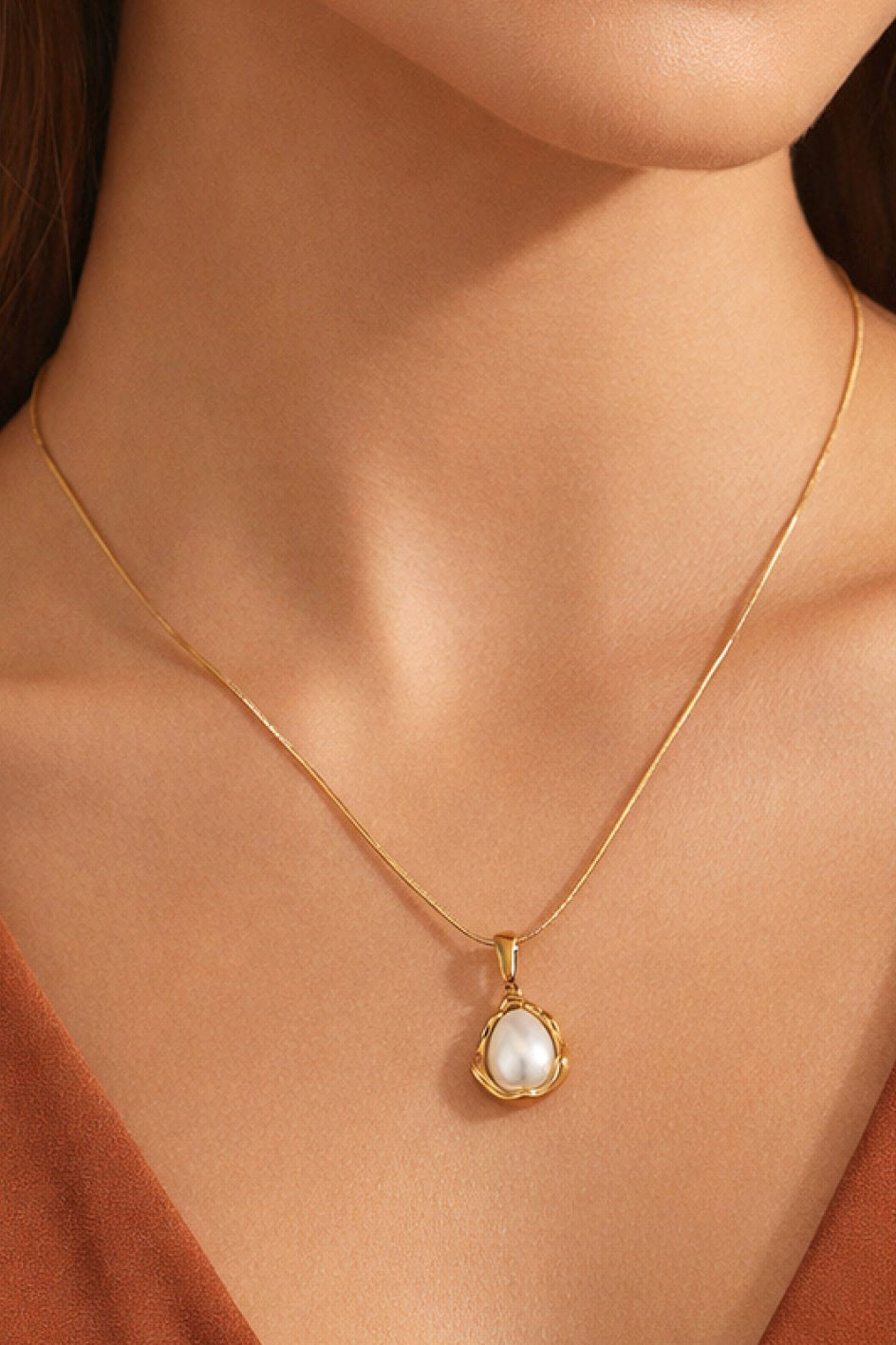 18k Gold Plated Stainless Steel Pearl Necklace