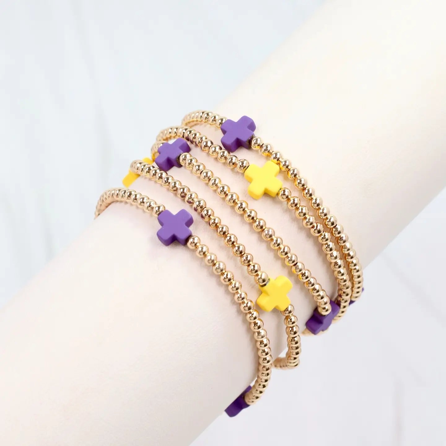 Caroline Hill: Brittany Cross Bracelet Set Purple Gold
