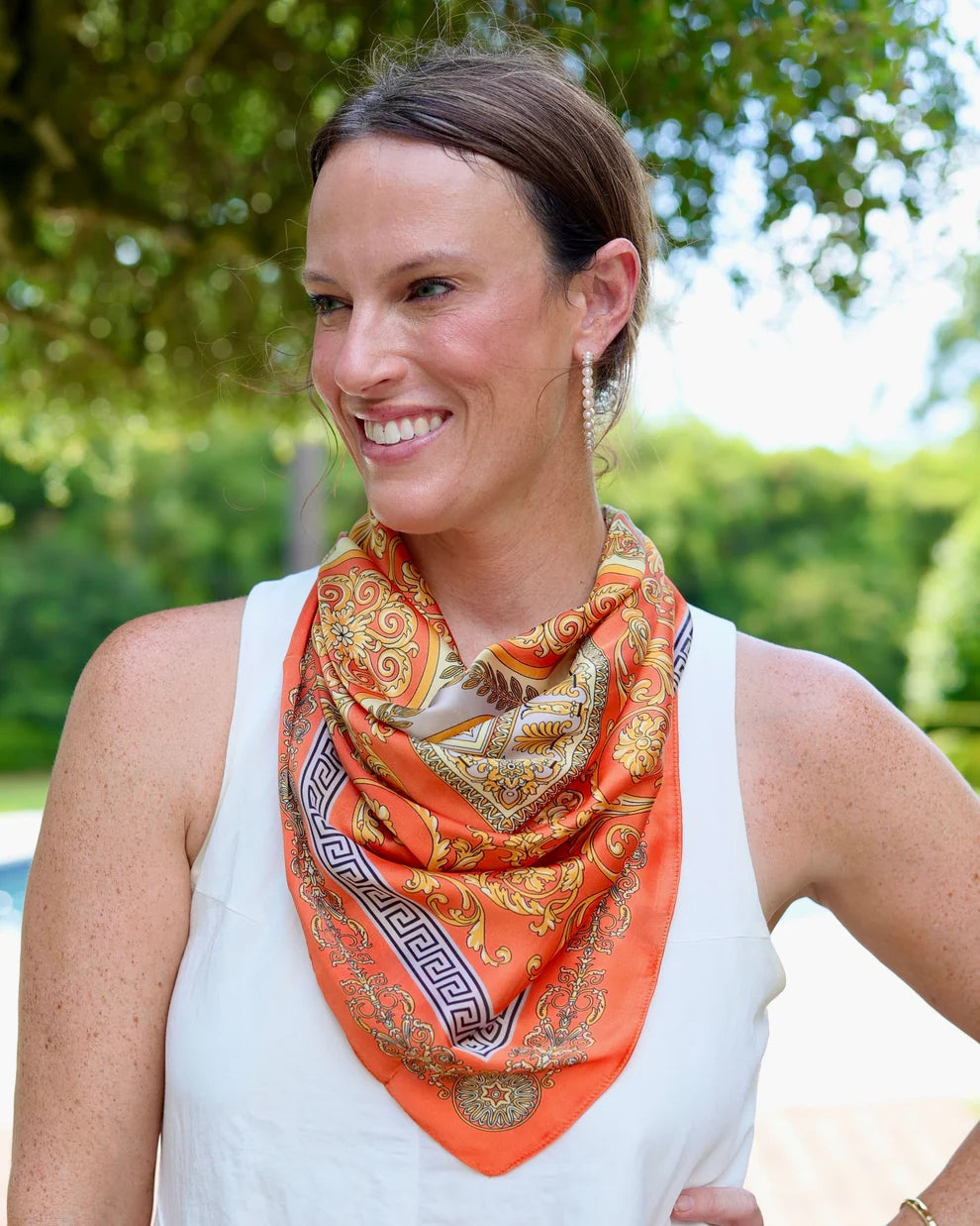 Caroline Hill: Mylah Medallion Print Scarf Orange
