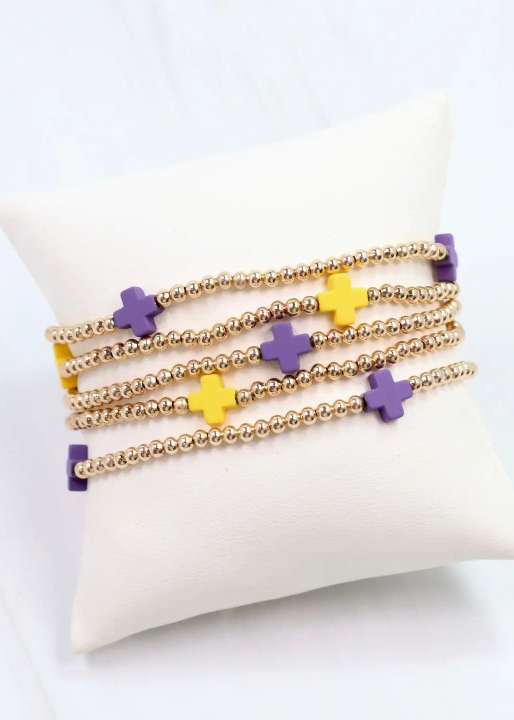 Caroline Hill: Brittany Cross Bracelet Set Purple Gold