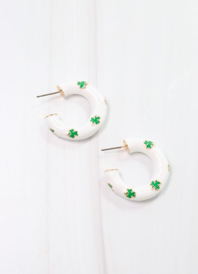 Caroline Hill: Shamrock Hoop Earring, White