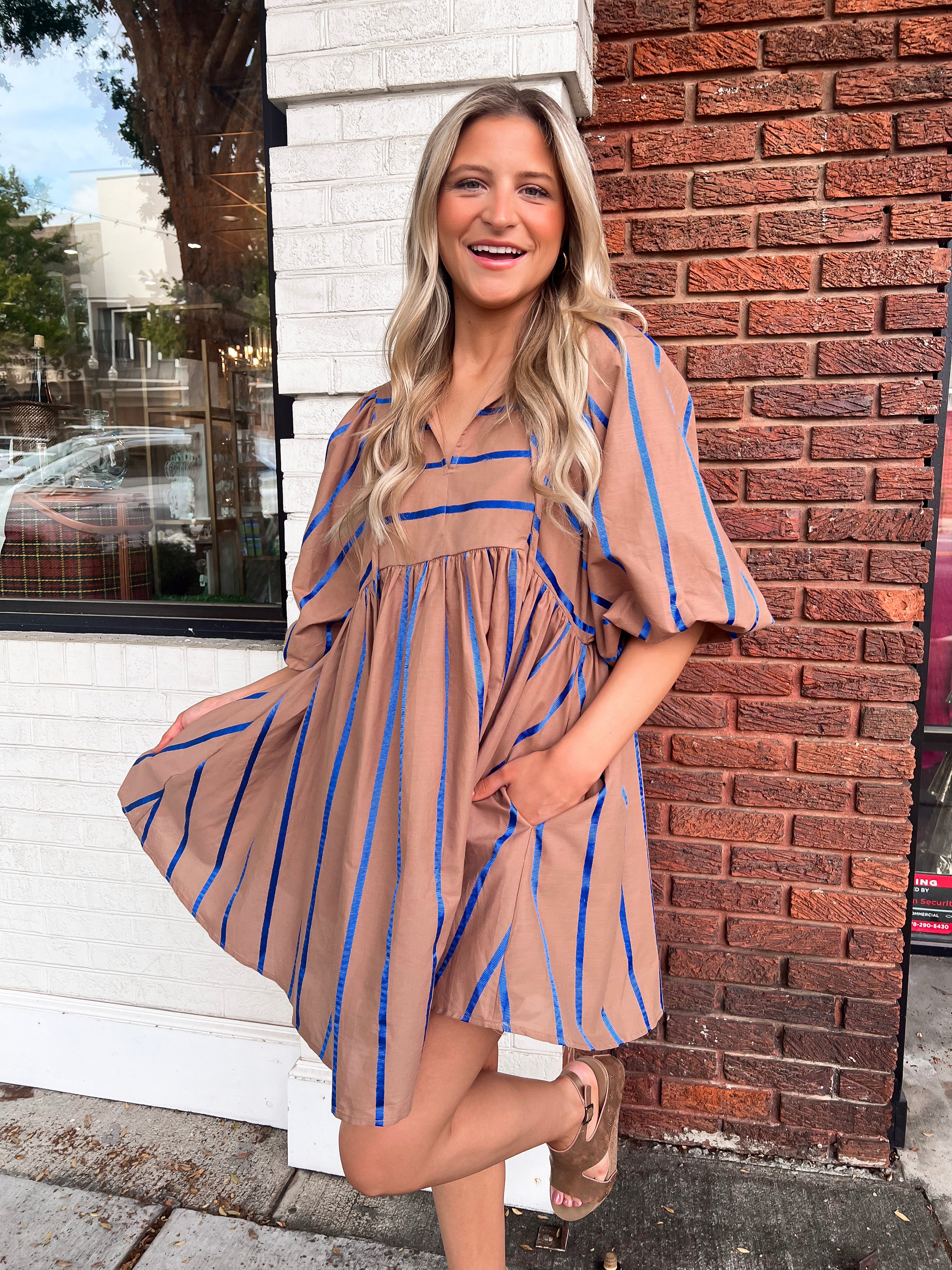 Cindy Striped Mocha Dress