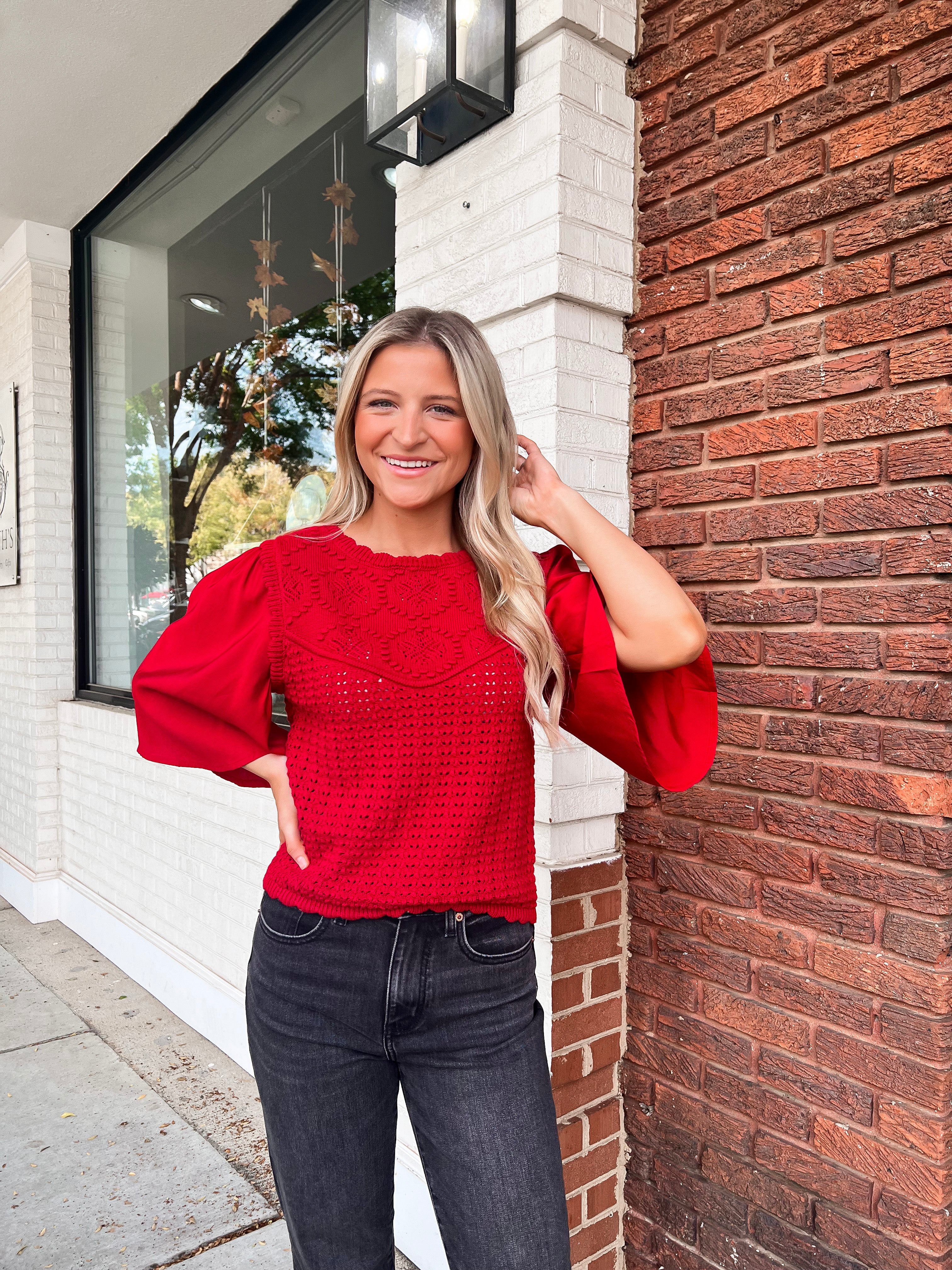 Another Love: Kimmy Wing Sleeve Sweater, Ruby Red