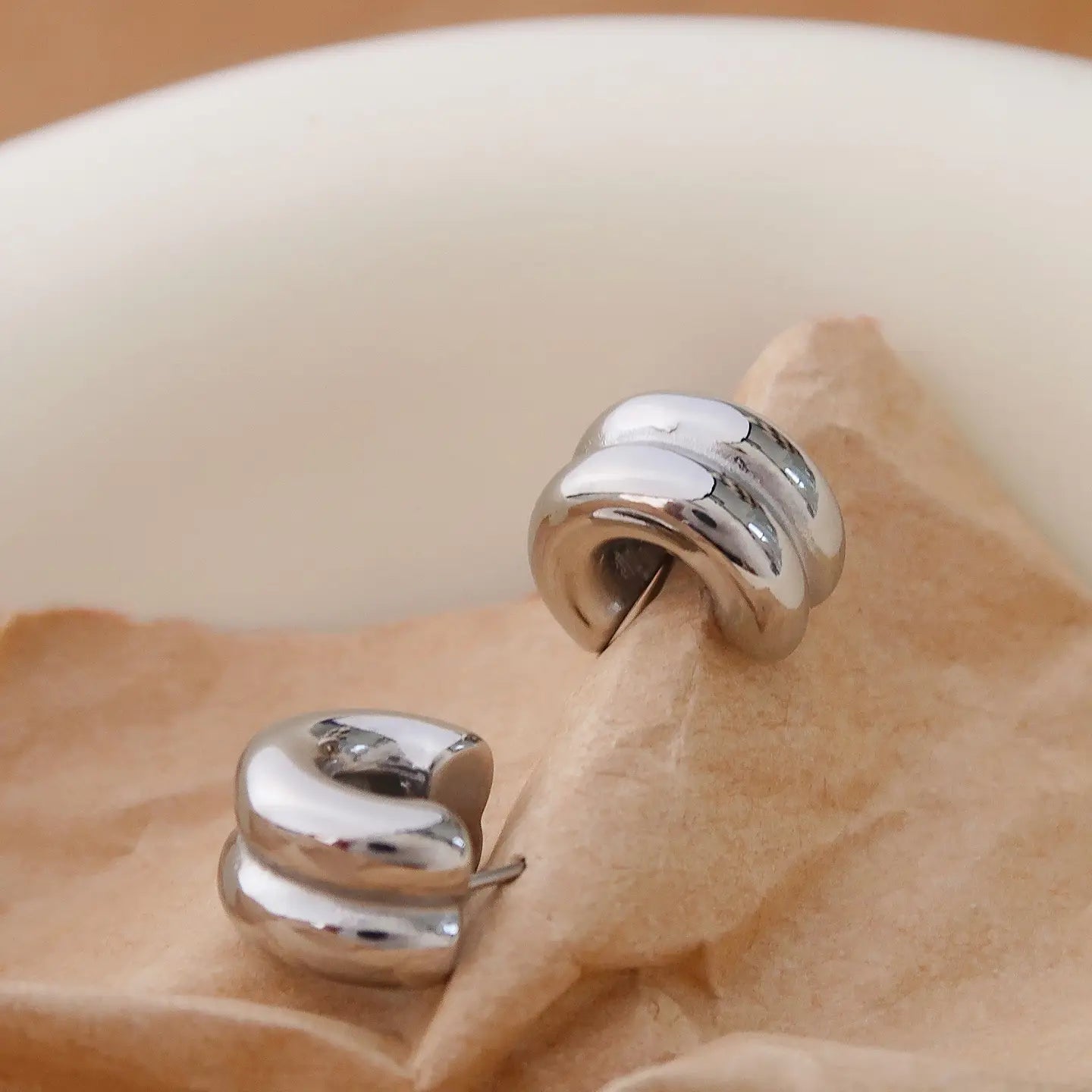 Flanerie: Emma Non-Tarnish Double C-Hoop Earring - Silver