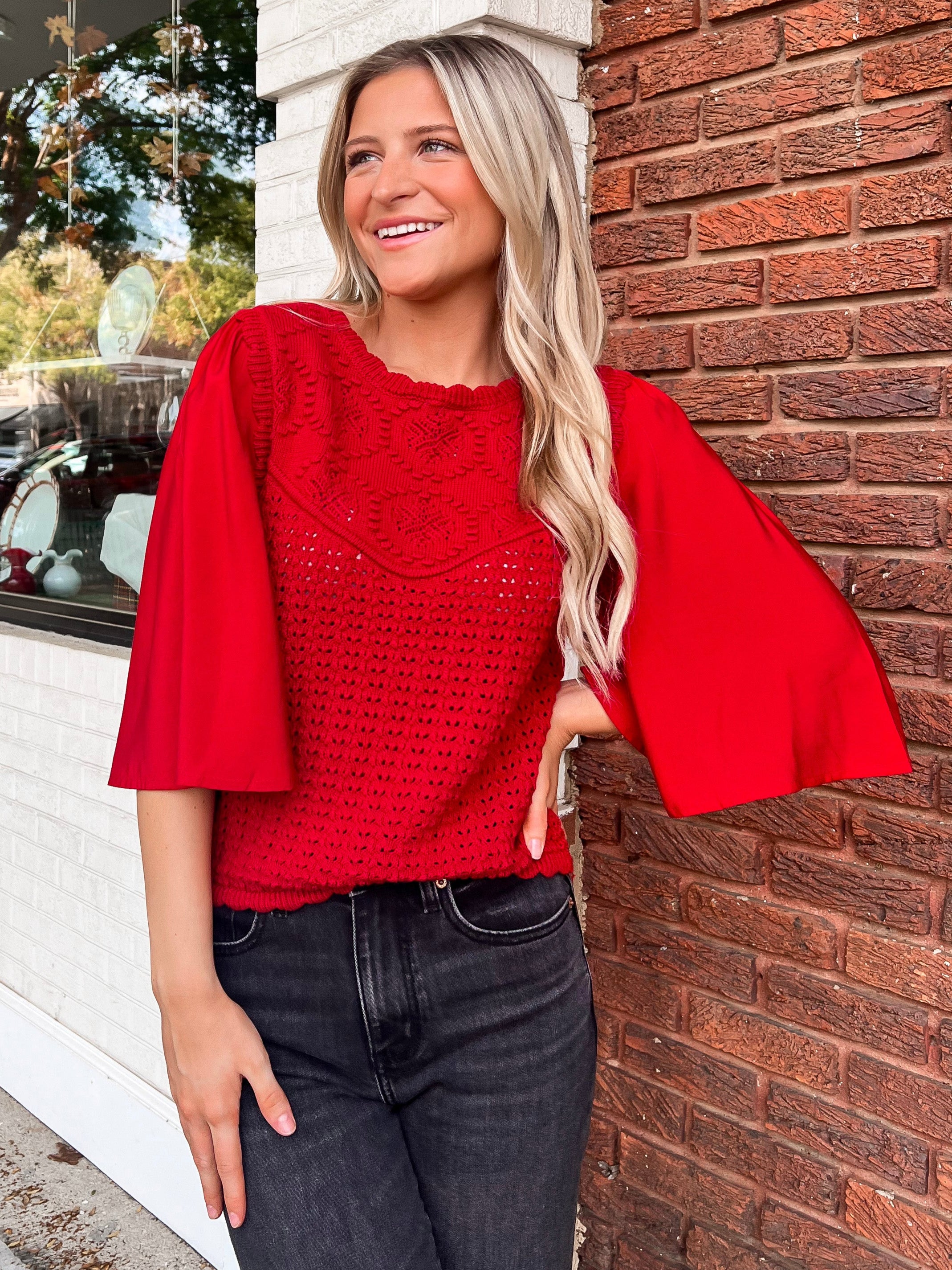 Another Love: Kimmy Wing Sleeve Sweater, Ruby Red