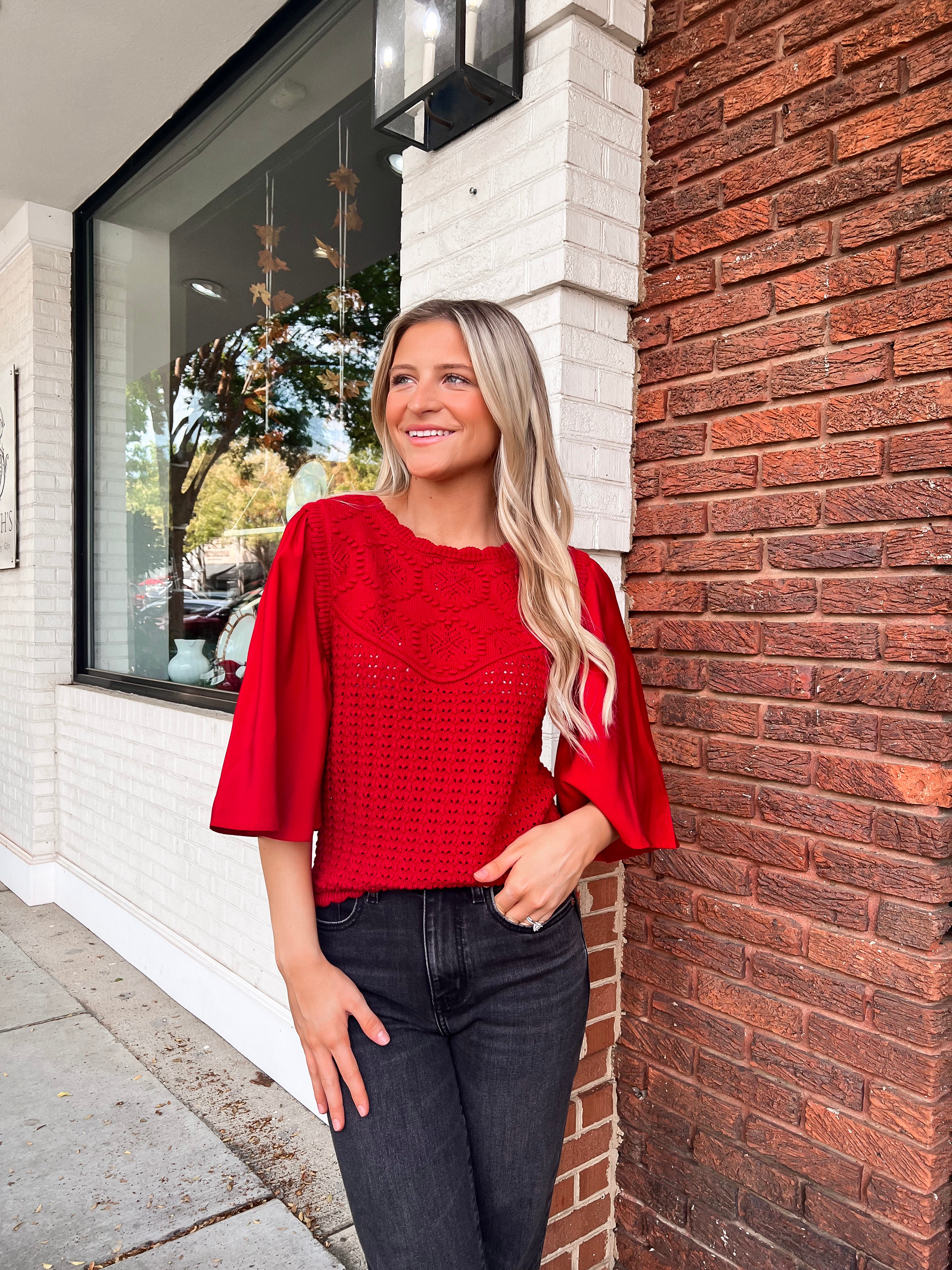 Another Love: Kimmy Wing Sleeve Sweater, Ruby Red