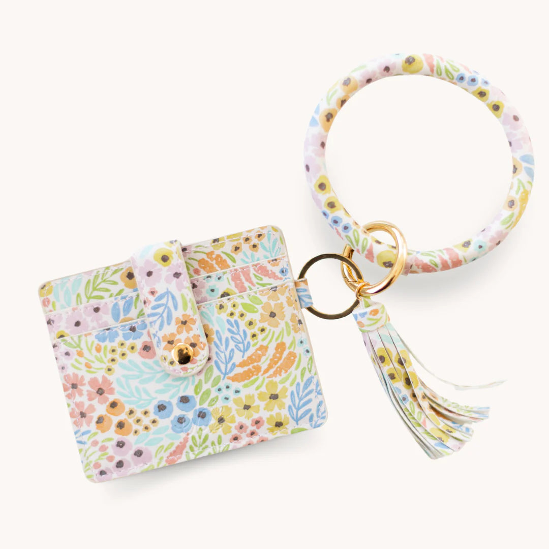 Ring Keychain with Tassel, Pastel Wildflowers