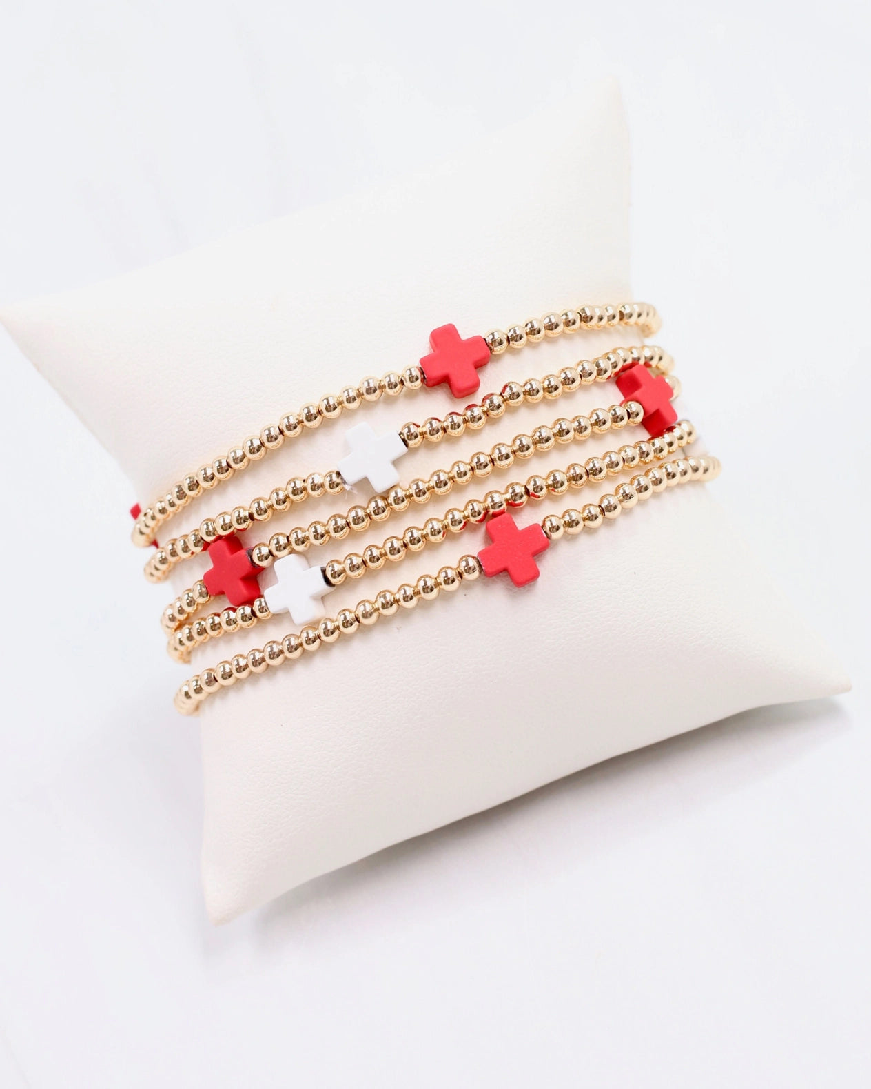 Caroline Hill: Brittany Cross Bracelet Set Red White