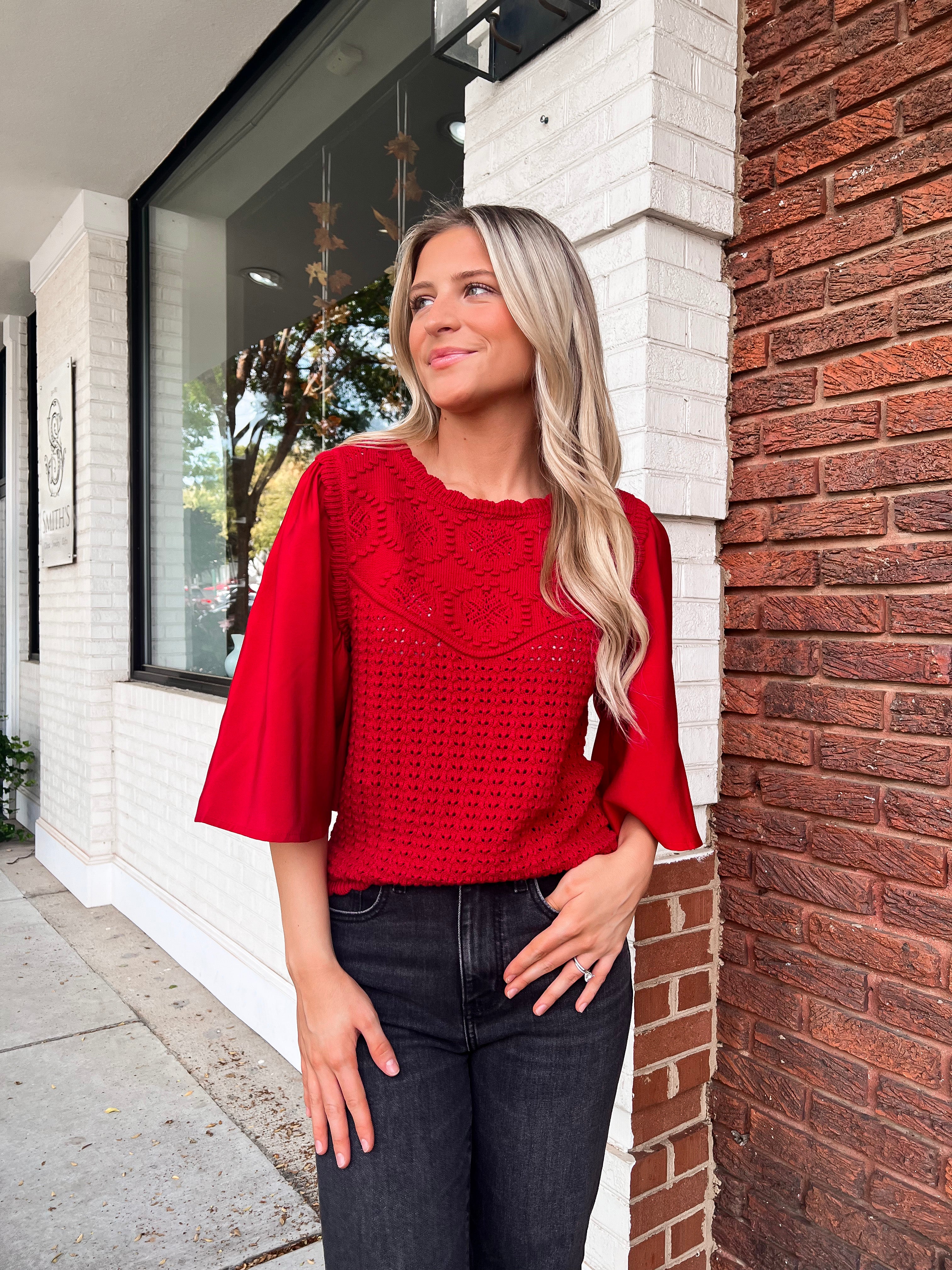 Another Love: Kimmy Wing Sleeve Sweater, Ruby Red