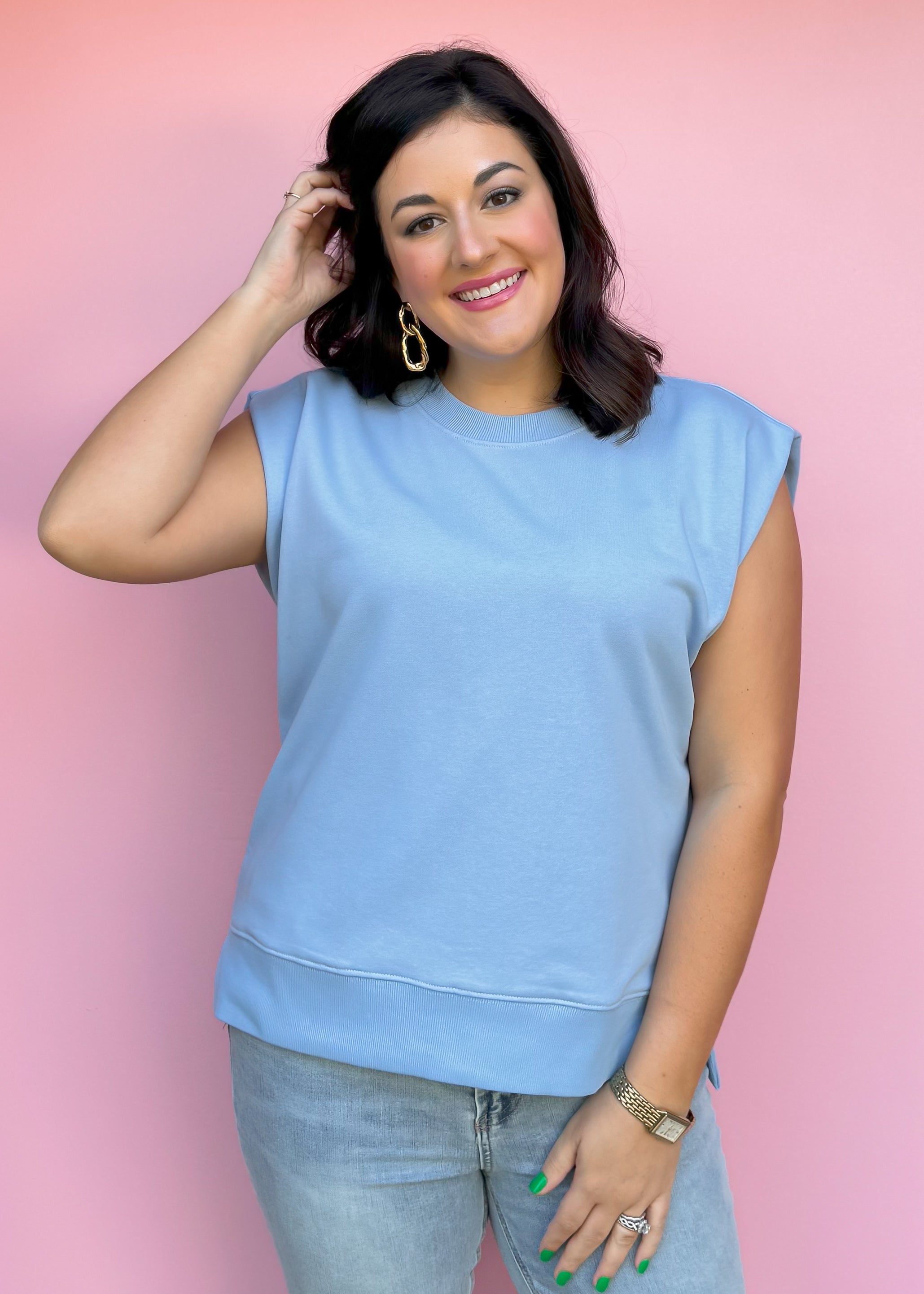 Wesley Cap Sleeve Top, Chambray Blue