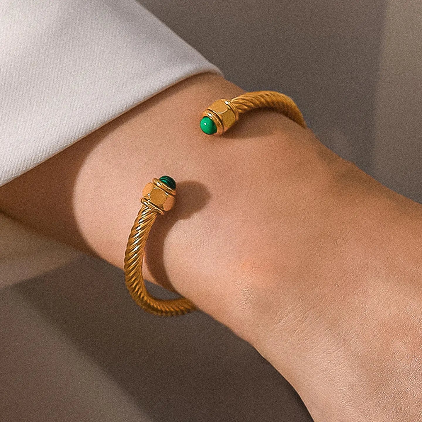 Flanerie: Vail 18K Gold Non-Tarnish Stone Braided Bangle