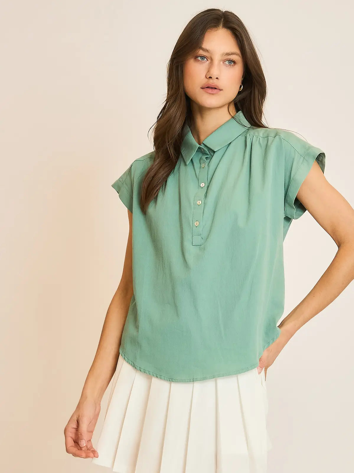 Dolman Sleeve Button-Up Blouse