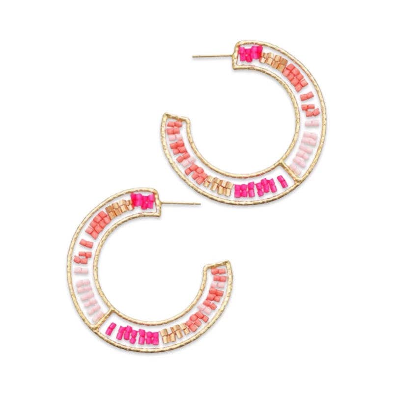 Pierce + Hide: Pink Beaded Double Hoop Earrings