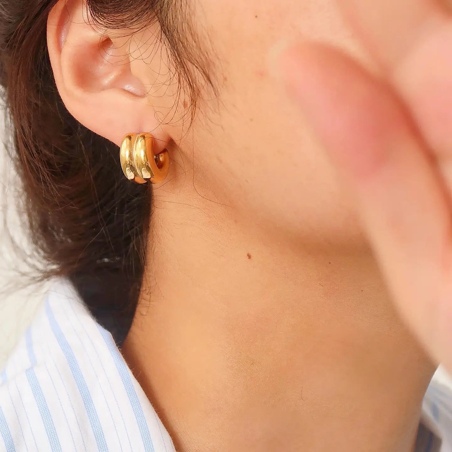 Flanerie: Emma Non-Tarnish Double C-Hoop Earring - Gold