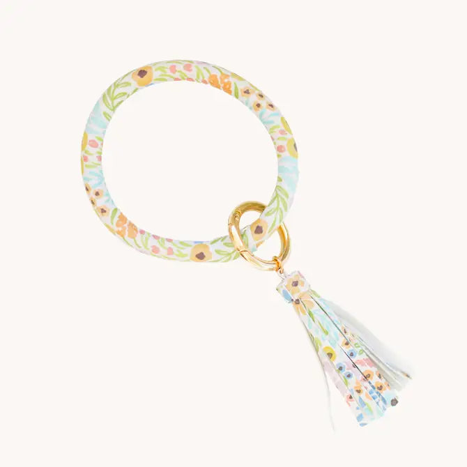 Ring Keychain with Tassel, Pastel Wildflowers