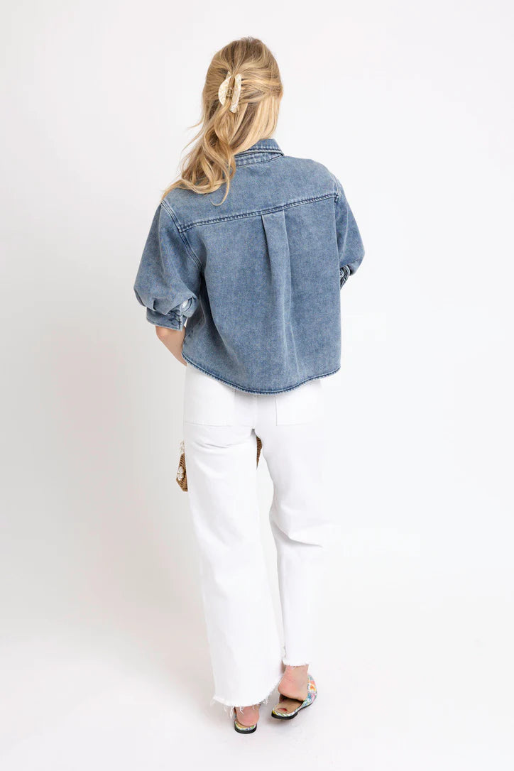 Karlie: Denim Button puff Sleeve Top