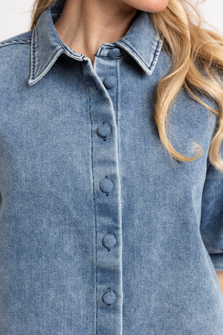Karlie: Denim Button puff Sleeve Top