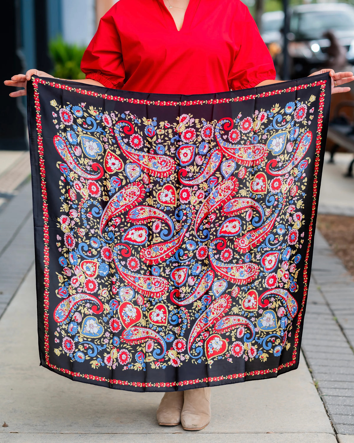 Caroline Hill: Howard Floral/Paisley Scarf Black