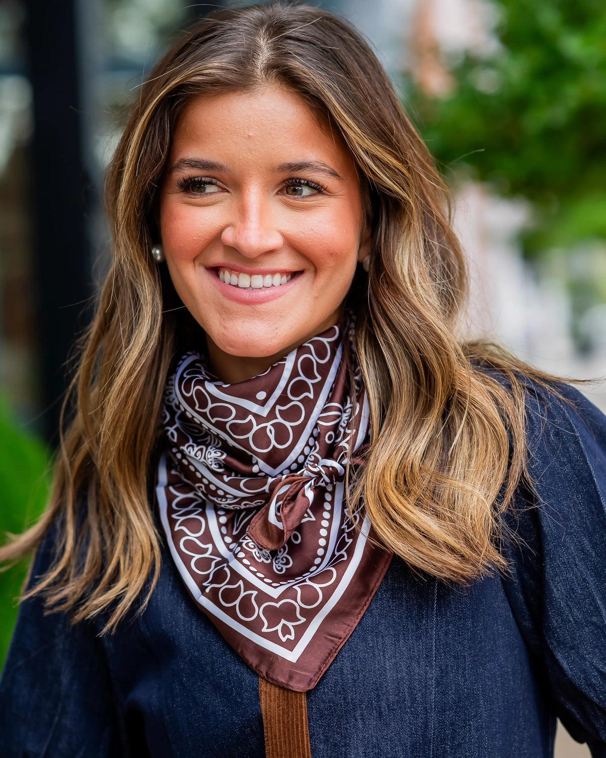 Caroline Hill: Lisbeth Floral and Paisley Print Scarf Brown