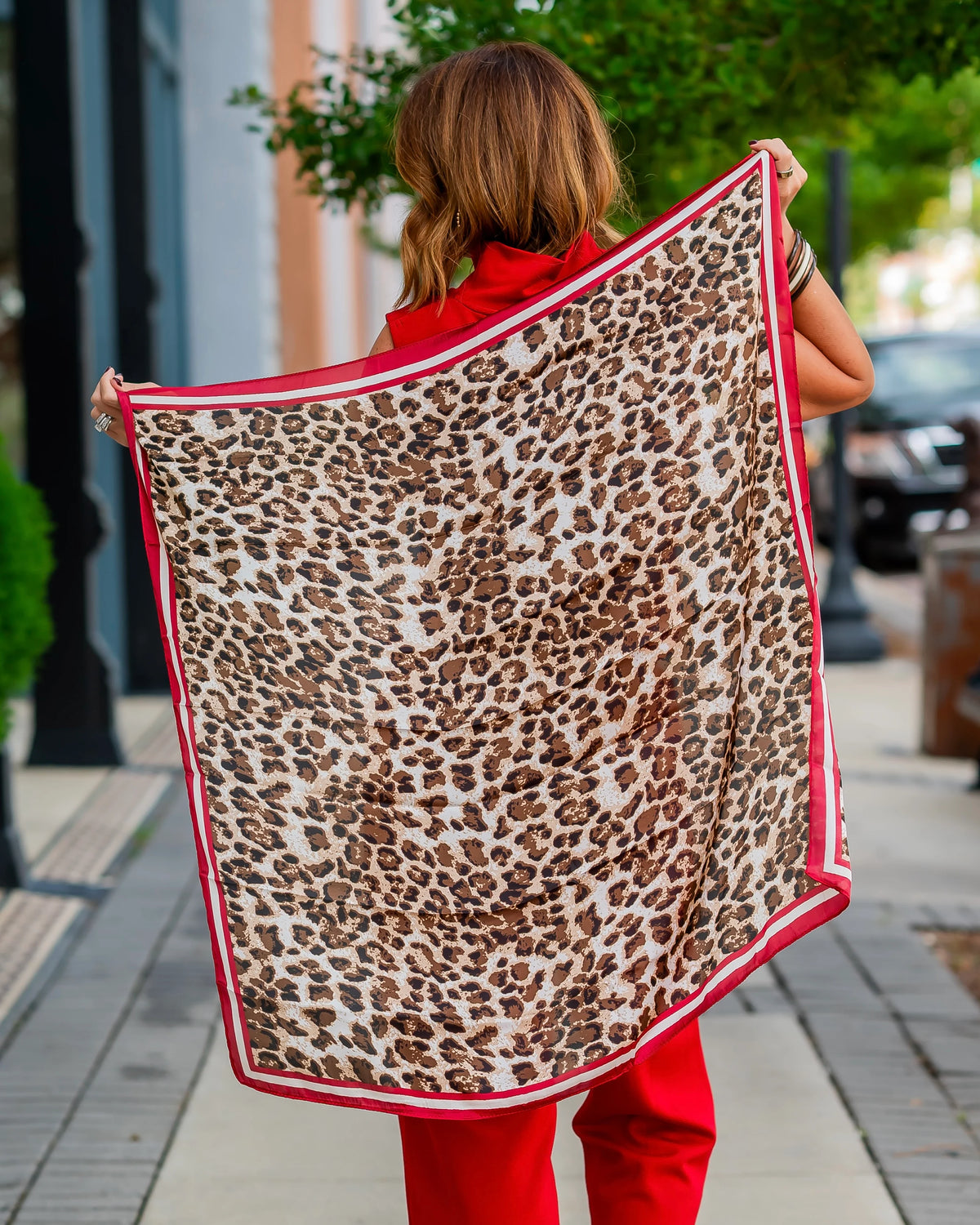 Caroline Hill: David Animal Print Scarf Red