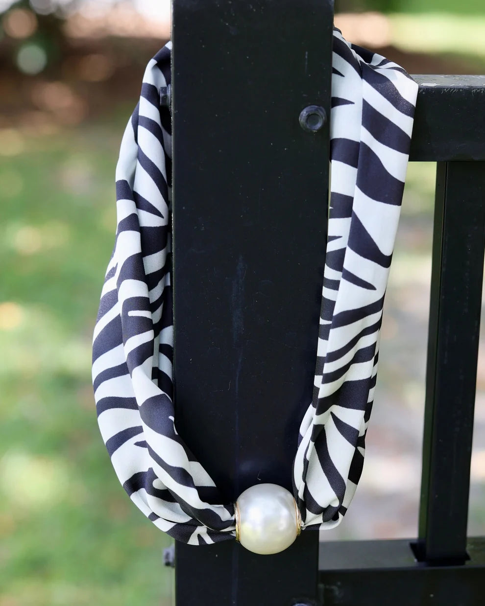 Caroline Hill: Black/Ivory Pearl Scarf Necklace