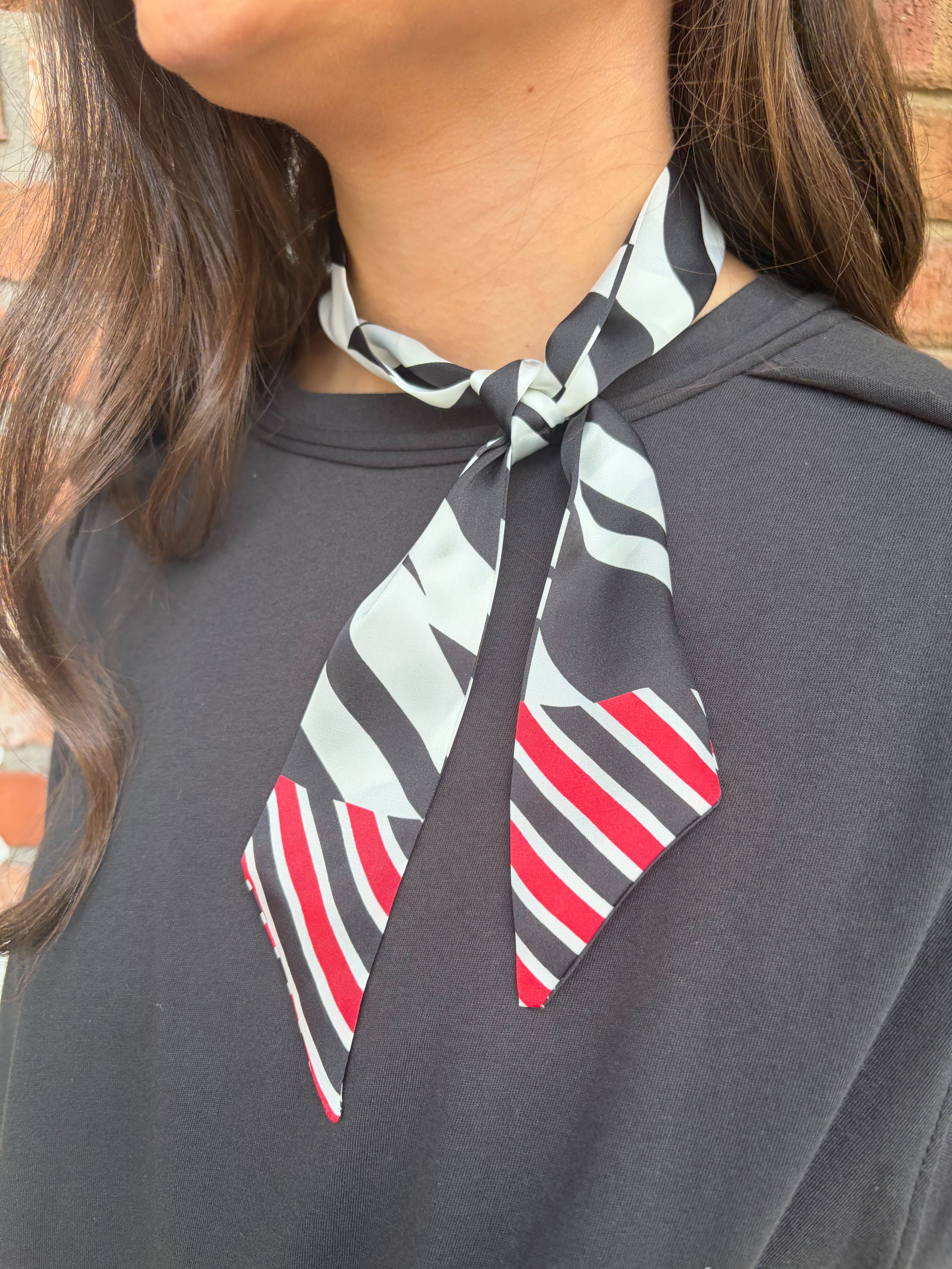Caroline Hill: Harper Striped Skinny Scarf Red Black
