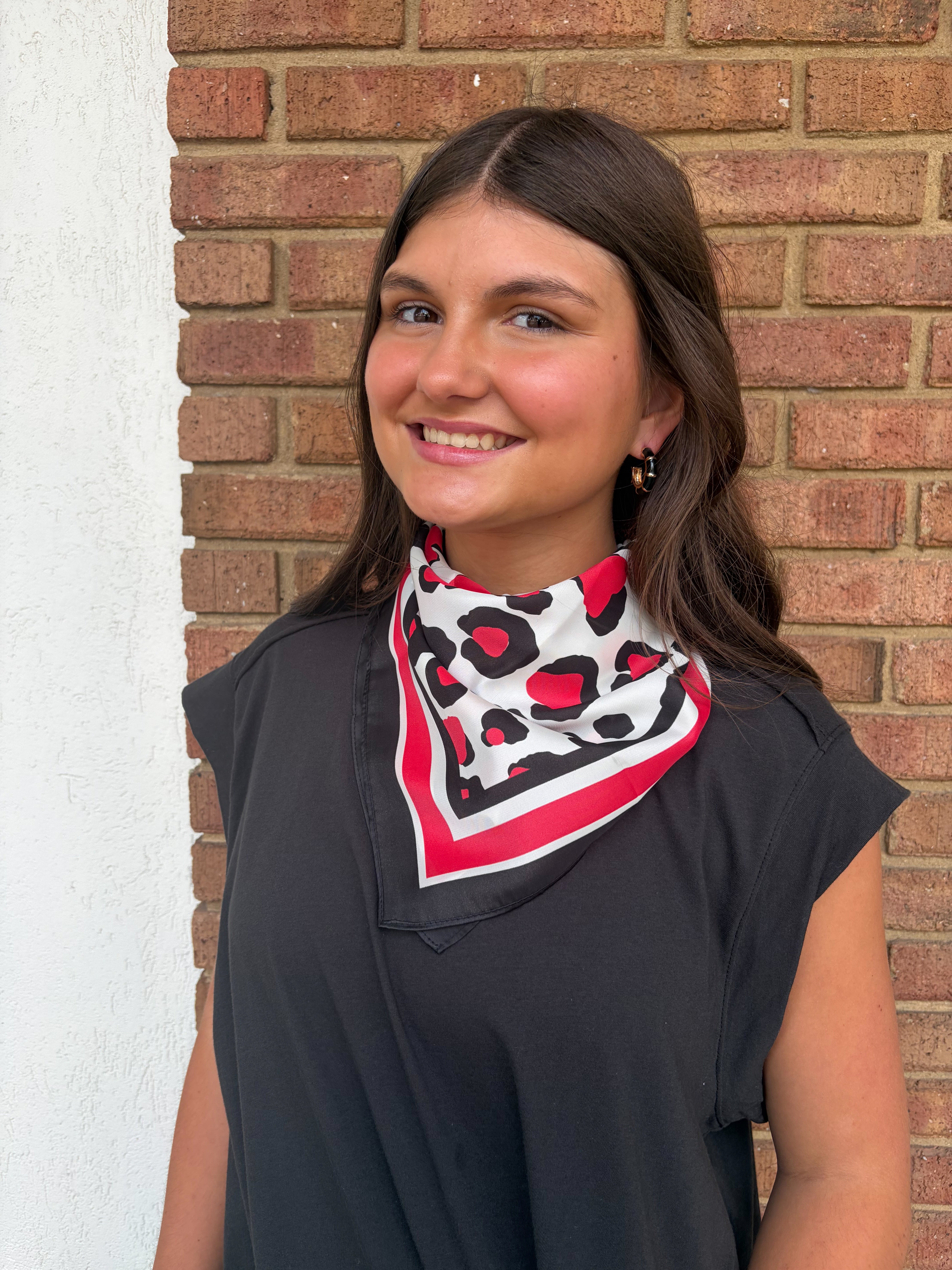 Caroline Hill: Meredith Spotted Scarf Medium Red Black