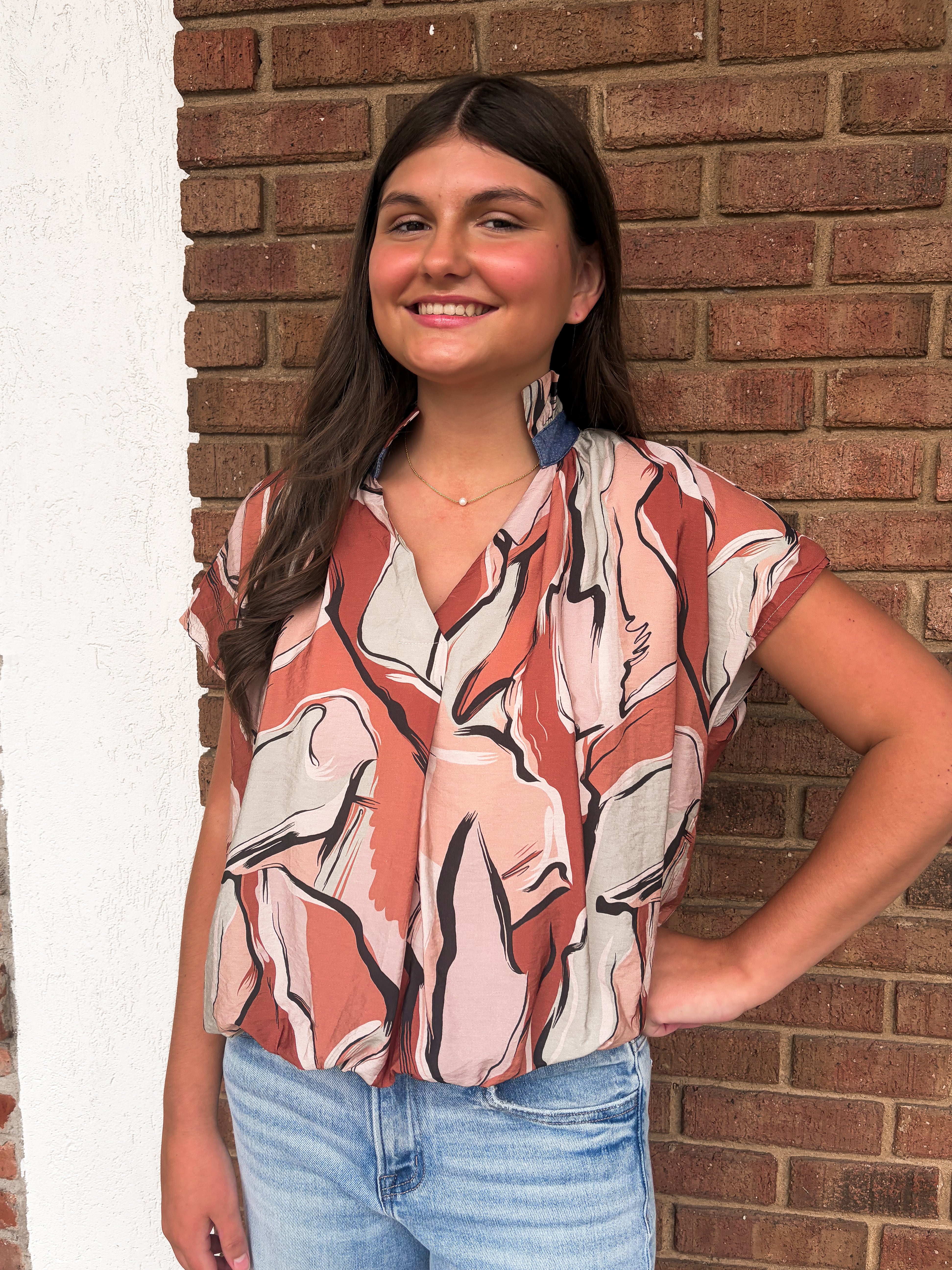 THML: Addi Brown Puff Sleeve Top