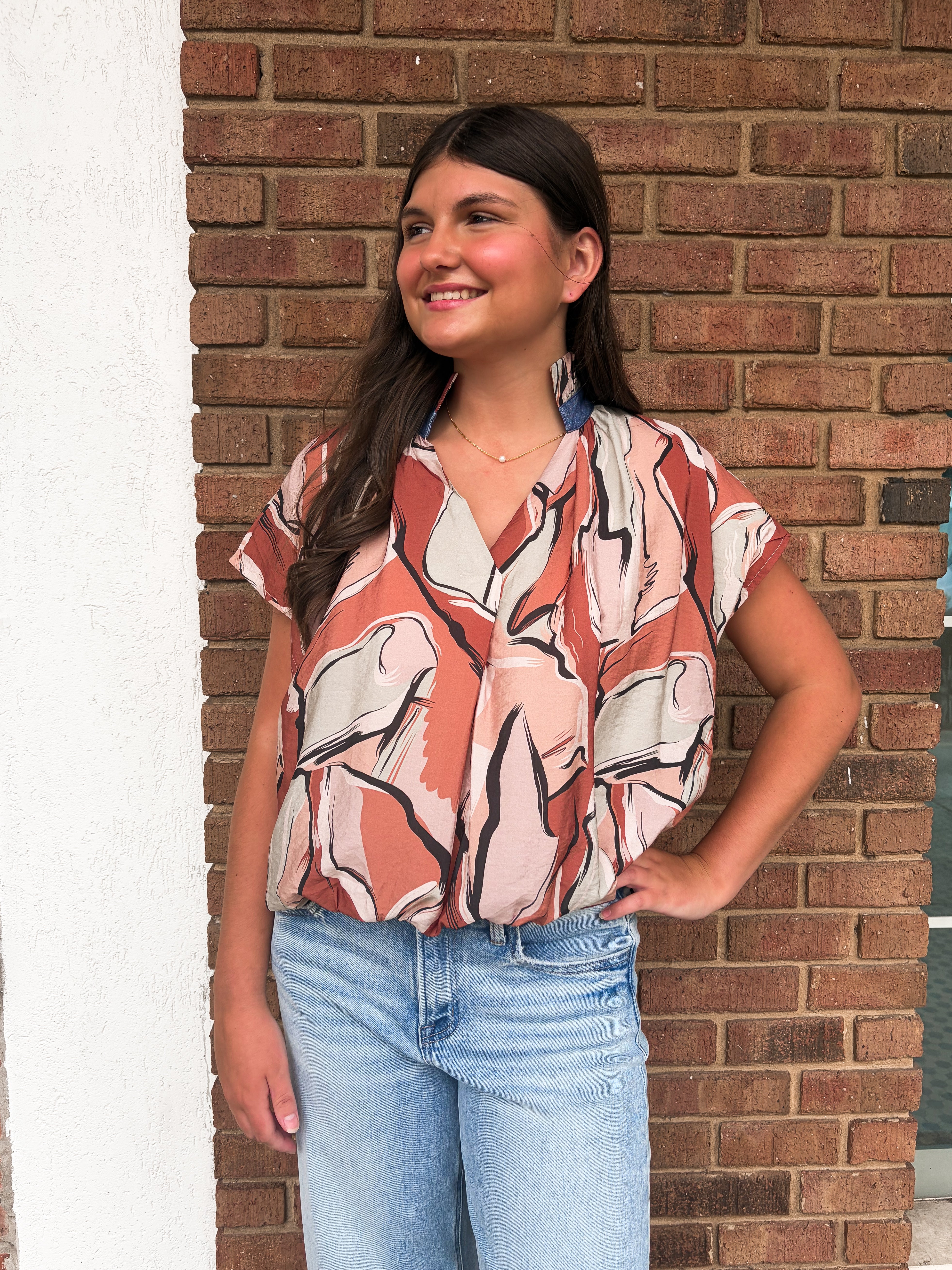 THML: Addi Brown Puff Sleeve Top